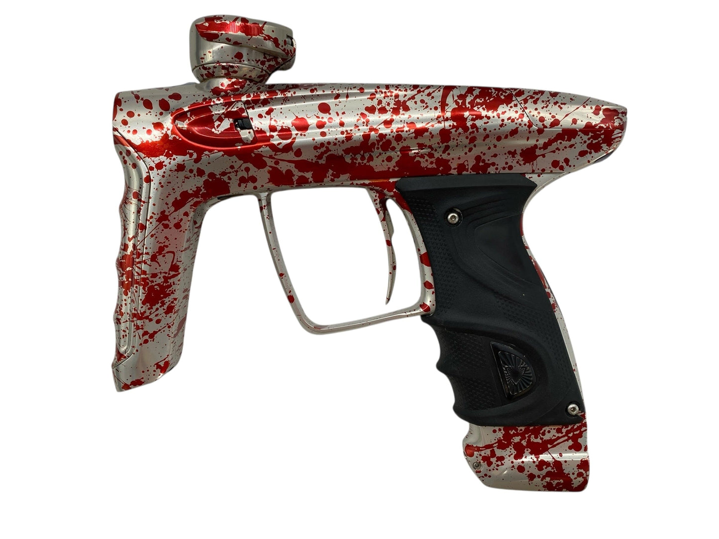 Used Dlx Luxe Tm40 Paintball Gun Silver/Red Splash Paintball Gun from CPXBrosPaintball Buy/Sell/Trade Paintball Markers, New Paintball Guns, Paintball Hoppers, Paintball Masks, and Hormesis Headbands