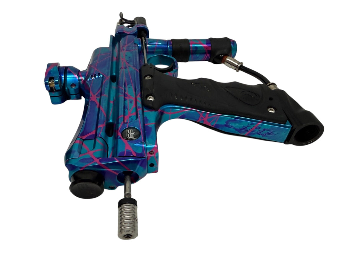Used Dye Freeflow Reflex Autococker Paintball Gun Gloss Blue Acid Splash Paintball Gun from CPXBrosPaintball Buy/Sell/Trade Paintball Markers, New Paintball Guns, Paintball Hoppers, Paintball Masks, and Hormesis Headbands