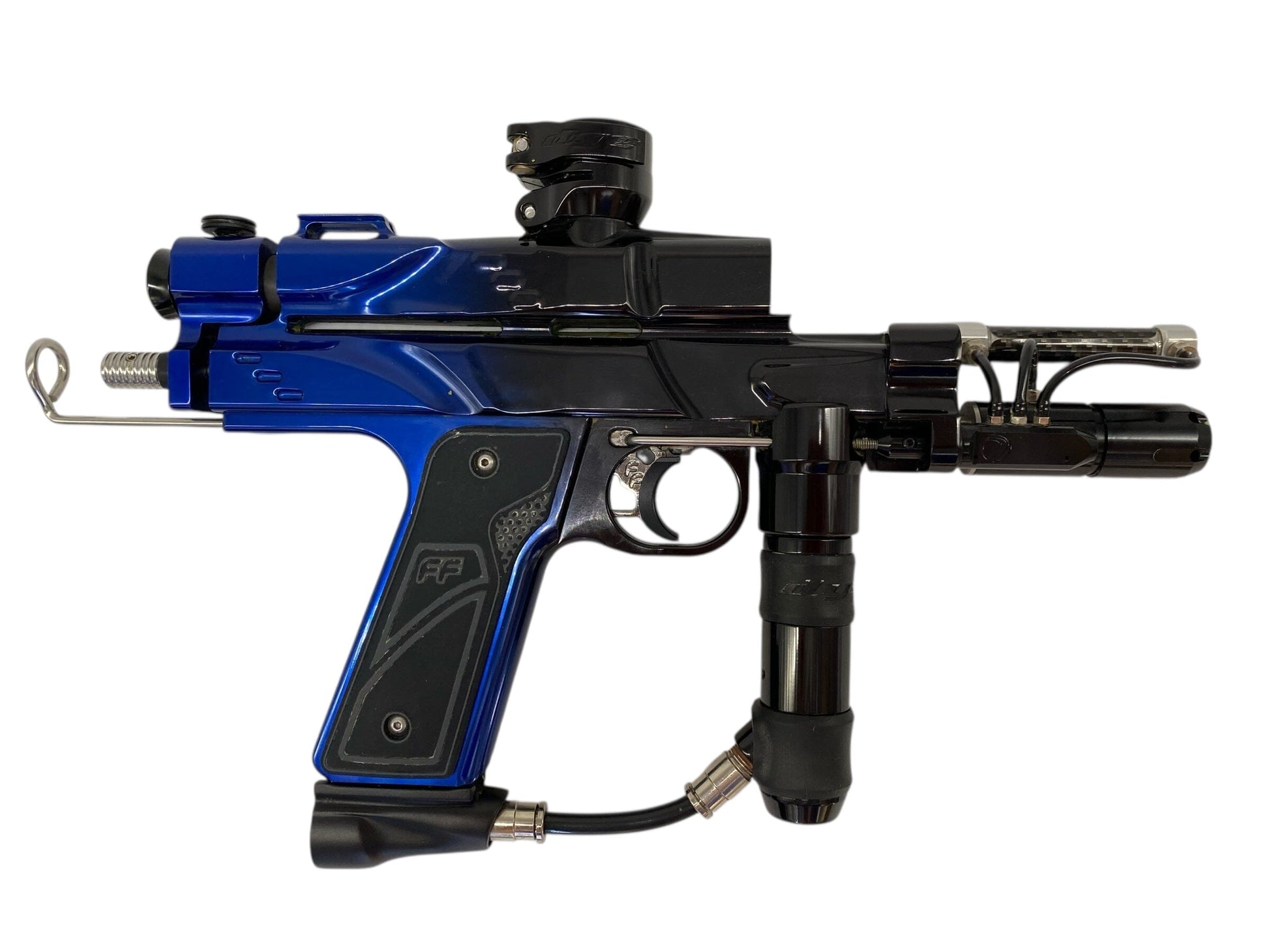 Used Freeflow Dye Rhythm Autococker Paintball Gun Black/Blue Fade Paintball Gun from CPXBrosPaintball Buy/Sell/Trade Paintball Markers, New Paintball Guns, Paintball Hoppers, Paintball Masks, and Hormesis Headbands