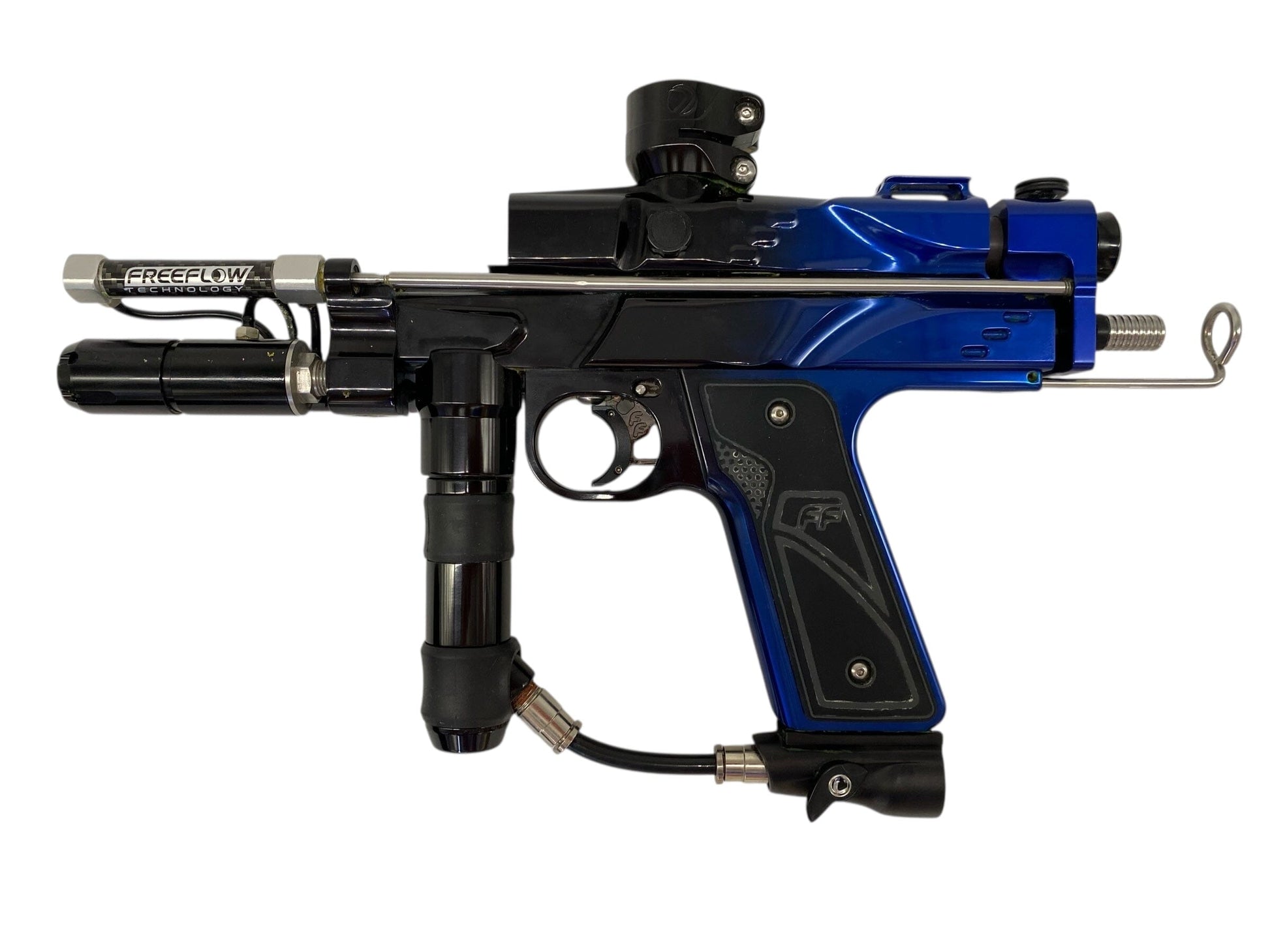 Used Freeflow Dye Rhythm Autococker Paintball Gun Black/Blue Fade Paintball Gun from CPXBrosPaintball Buy/Sell/Trade Paintball Markers, New Paintball Guns, Paintball Hoppers, Paintball Masks, and Hormesis Headbands