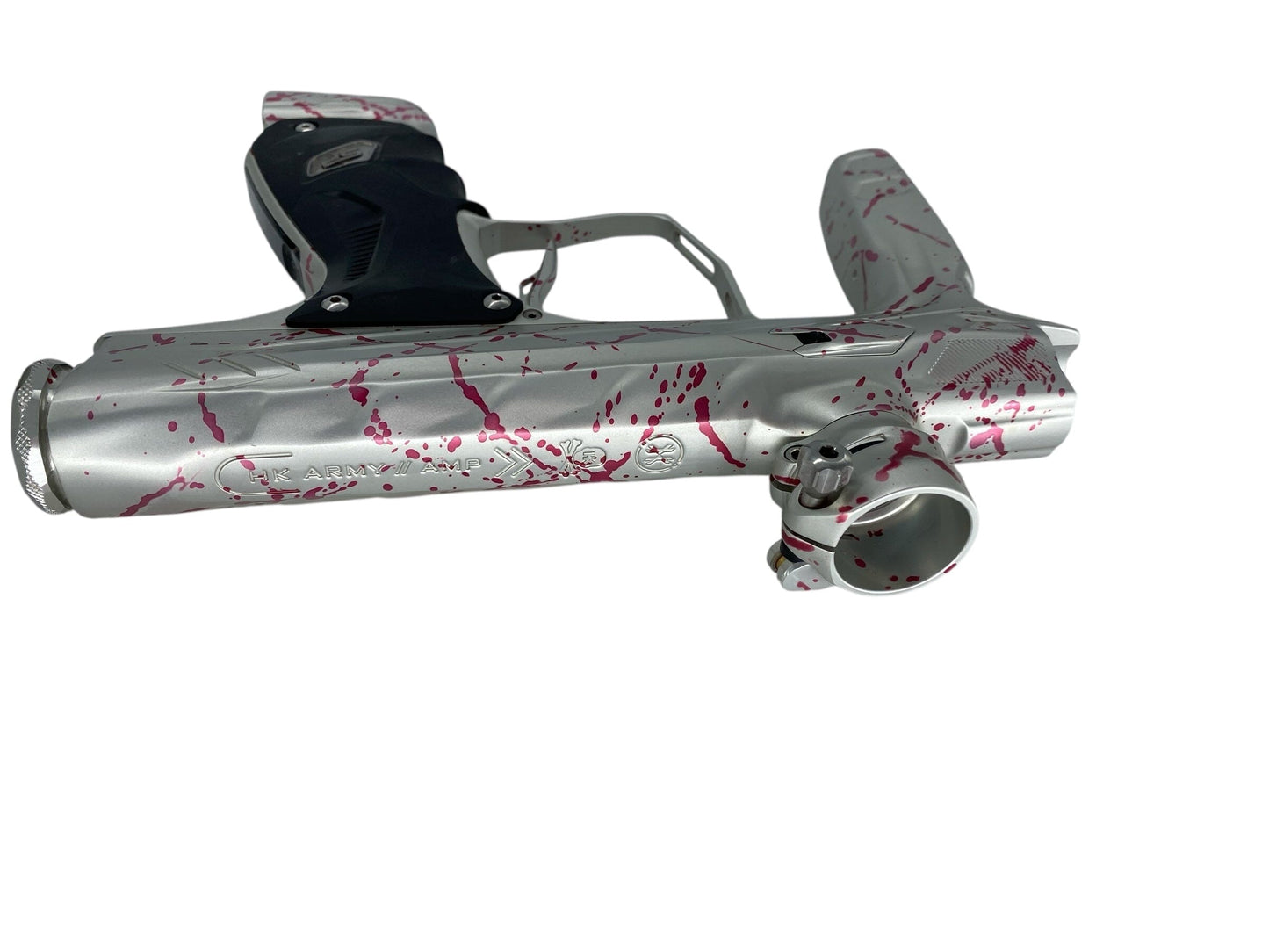 Used Hk Army Shocker Amp Paintball Gun Silver/Pink Splash Paintball Gun from CPXBrosPaintball Buy/Sell/Trade Paintball Markers, New Paintball Guns, Paintball Hoppers, Paintball Masks, and Hormesis Headbands