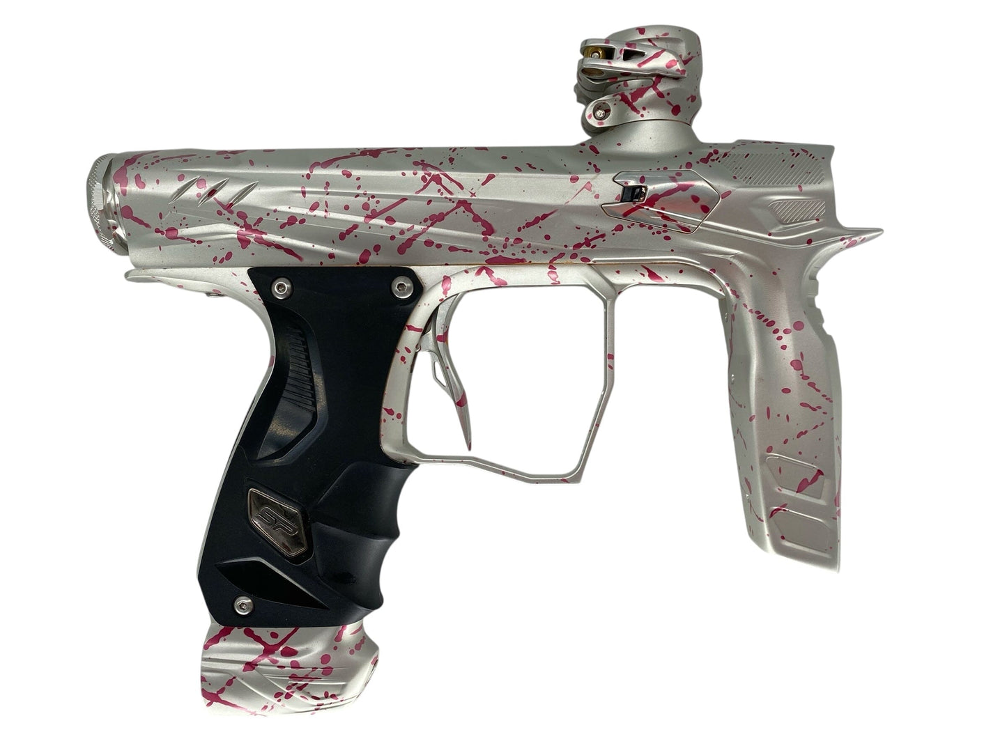 Used Hk Army Shocker Amp Paintball Gun Silver/Pink Splash Paintball Gun from CPXBrosPaintball Buy/Sell/Trade Paintball Markers, New Paintball Guns, Paintball Hoppers, Paintball Masks, and Hormesis Headbands