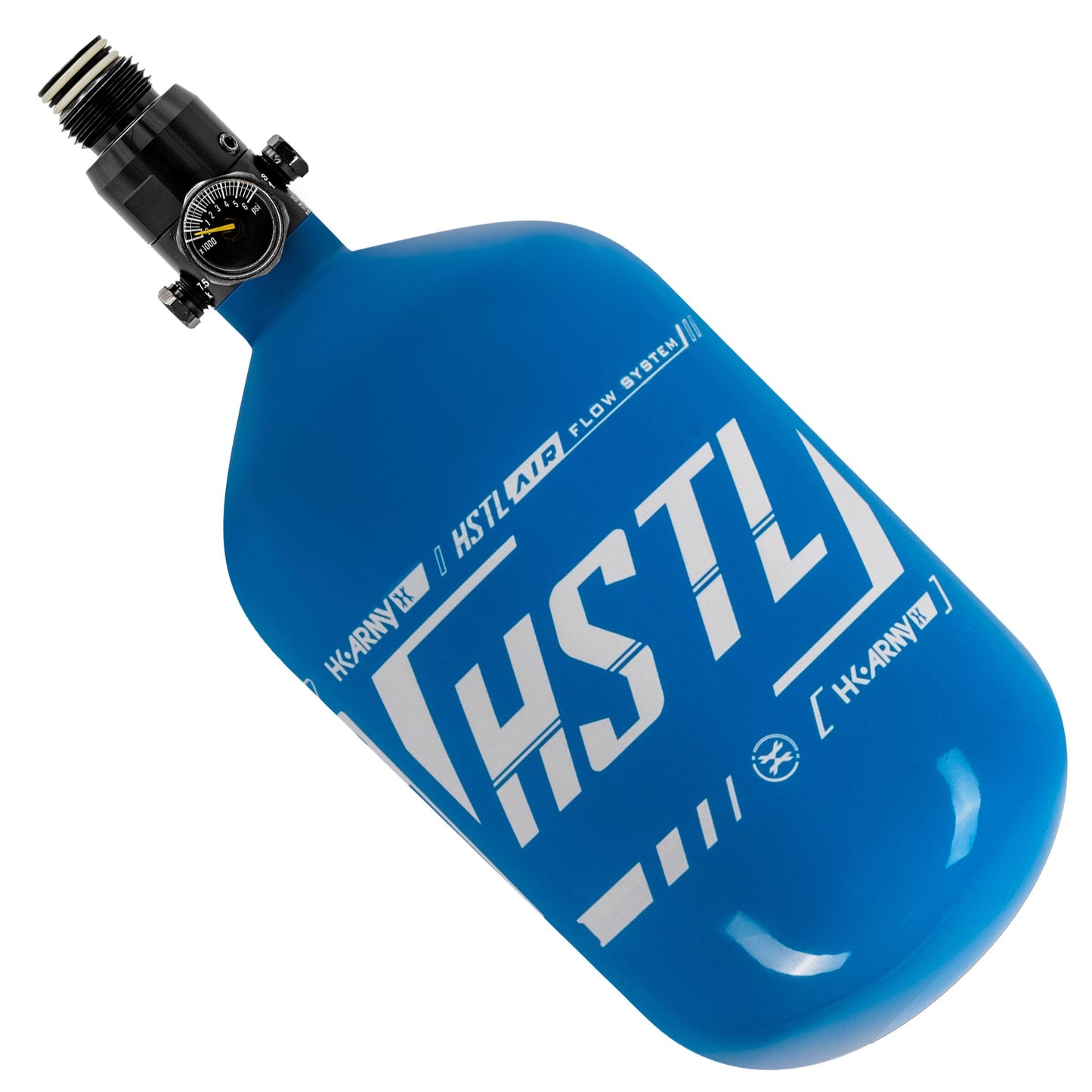 Used HSTL - Carbon Fiber Tank - Standard Reg - 68ci / 4500psi - Blue/White Paintball Gun from HK Army Clothing Buy/Sell/Trade Paintball Markers, New Paintball Guns, Paintball Hoppers, Paintball Masks, and Hormesis Headbands