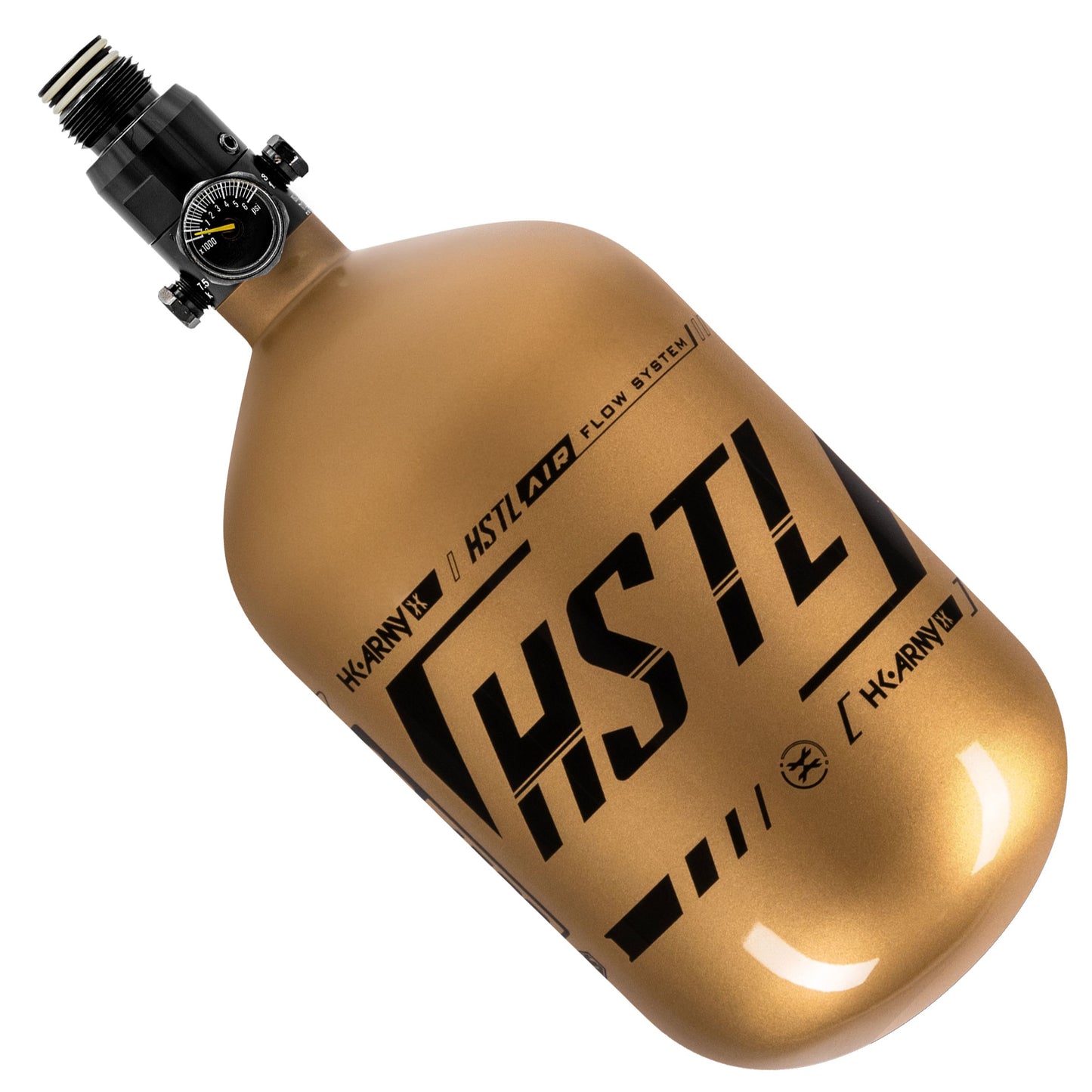 Used HSTL - Carbon Fiber Tank - Standard Reg - 68ci / 4500psi - Gold/Black Paintball Gun from HK Army Clothing Buy/Sell/Trade Paintball Markers, New Paintball Guns, Paintball Hoppers, Paintball Masks, and Hormesis Headbands