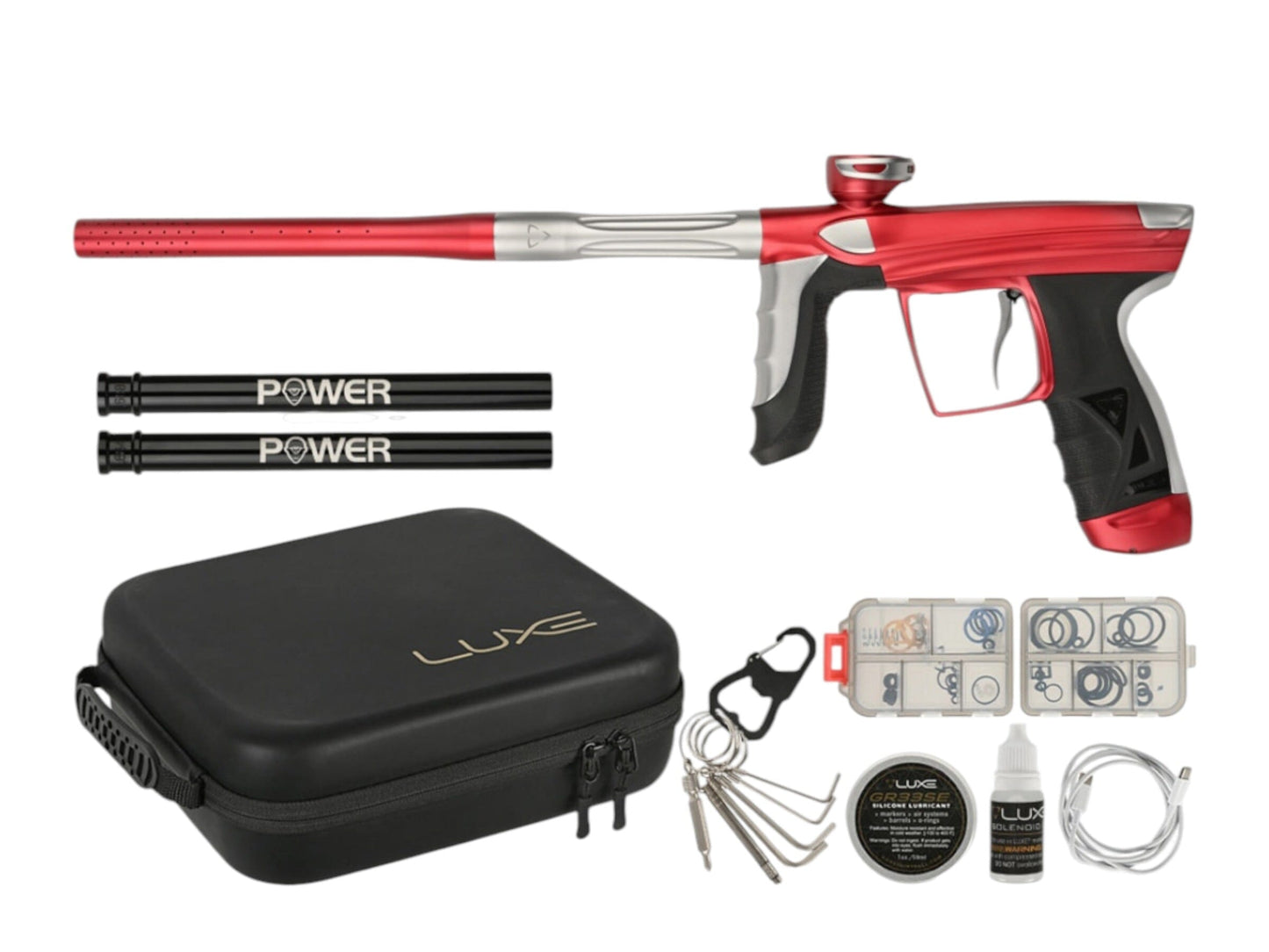 Used IN STOCK NEW DLX LUXE AIRE -Dust Red/Dust Silver Paintball Gun from CPXBrosPaintball Buy/Sell/Trade Paintball Markers, New Paintball Guns, Paintball Hoppers, Paintball Masks, and Hormesis Headbands