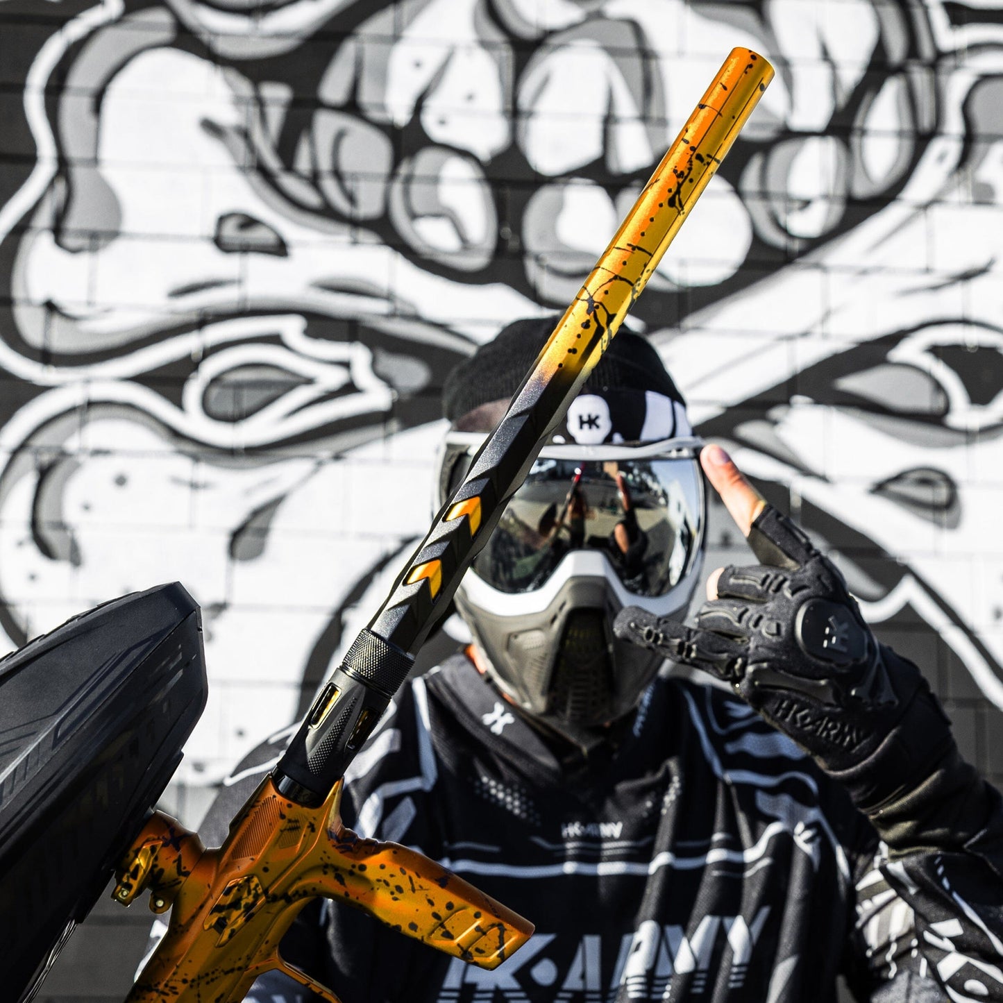 Used LAZR Elite Fossil Barrel Tip - Gold/Black Splash Paintball Gun from HK Army Clothing Buy/Sell/Trade Paintball Markers, New Paintball Guns, Paintball Hoppers, Paintball Masks, and Hormesis Headbands