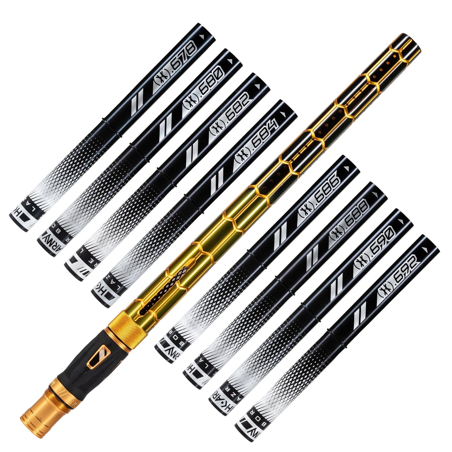 Used LAZR Elite Nexus Barrel Kit - 15" Gold/Black Black Inserts - Cocker Threads Paintball Gun from HK Army Clothing Buy/Sell/Trade Paintball Markers, New Paintball Guns, Paintball Hoppers, Paintball Masks, and Hormesis Headbands