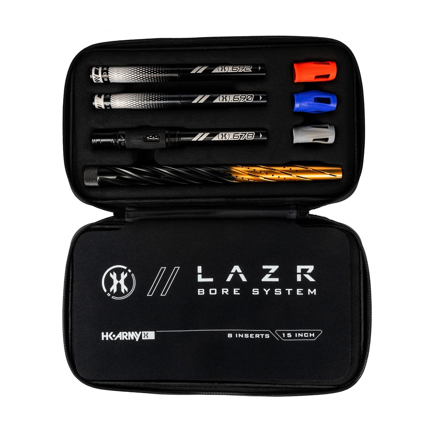 Used LAZR Elite Orbit Barrel Kit - 15" Black/Gold Fade - Black Inserts - Cocker Threads Paintball Gun from HK Army Clothing Buy/Sell/Trade Paintball Markers, New Paintball Guns, Paintball Hoppers, Paintball Masks, and Hormesis Headbands
