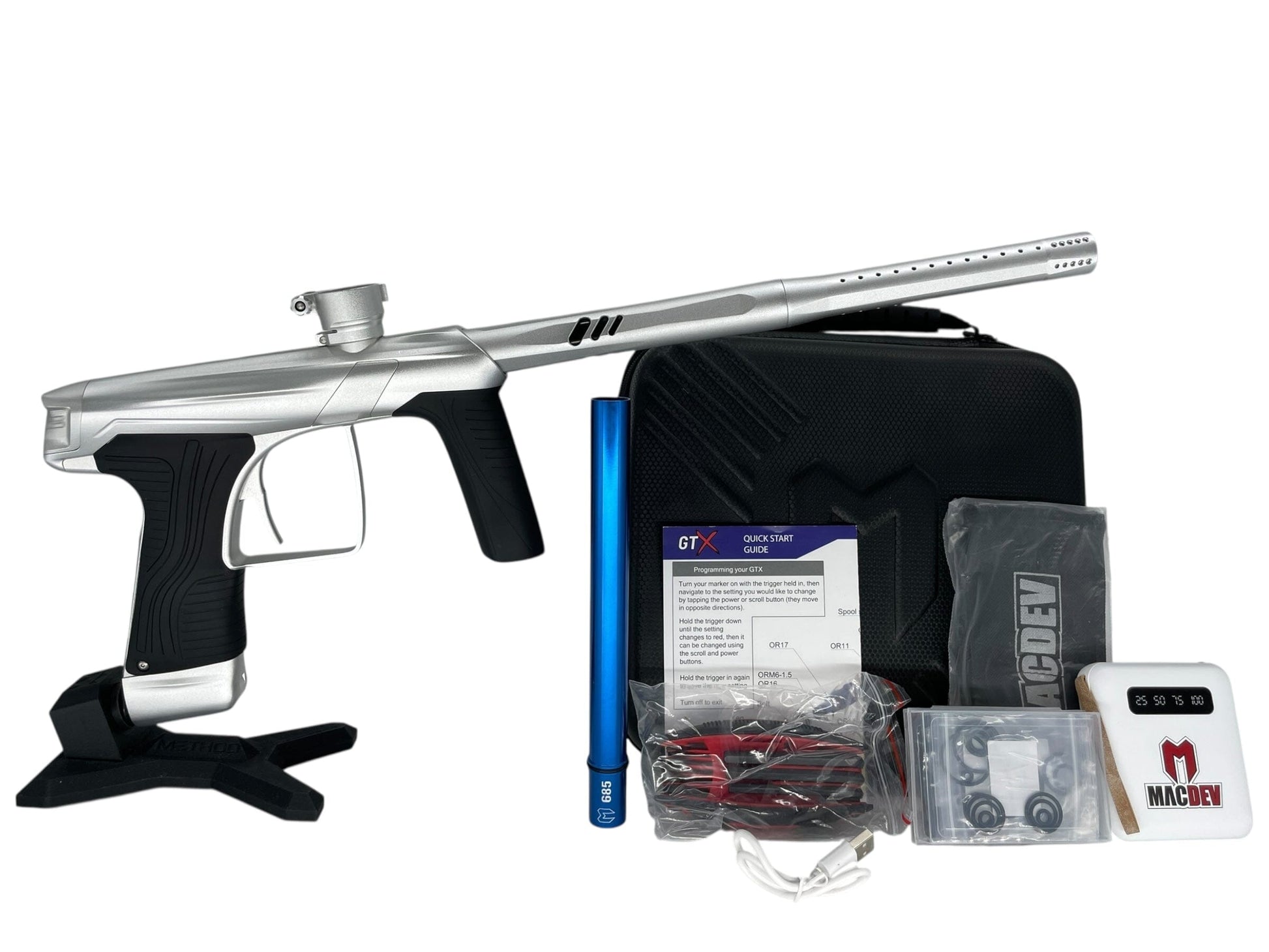 Used Macdev Gtx Paintball Gun Silver Paintball Gun from CPXBrosPaintball Buy/Sell/Trade Paintball Markers, New Paintball Guns, Paintball Hoppers, Paintball Masks, and Hormesis Headbands