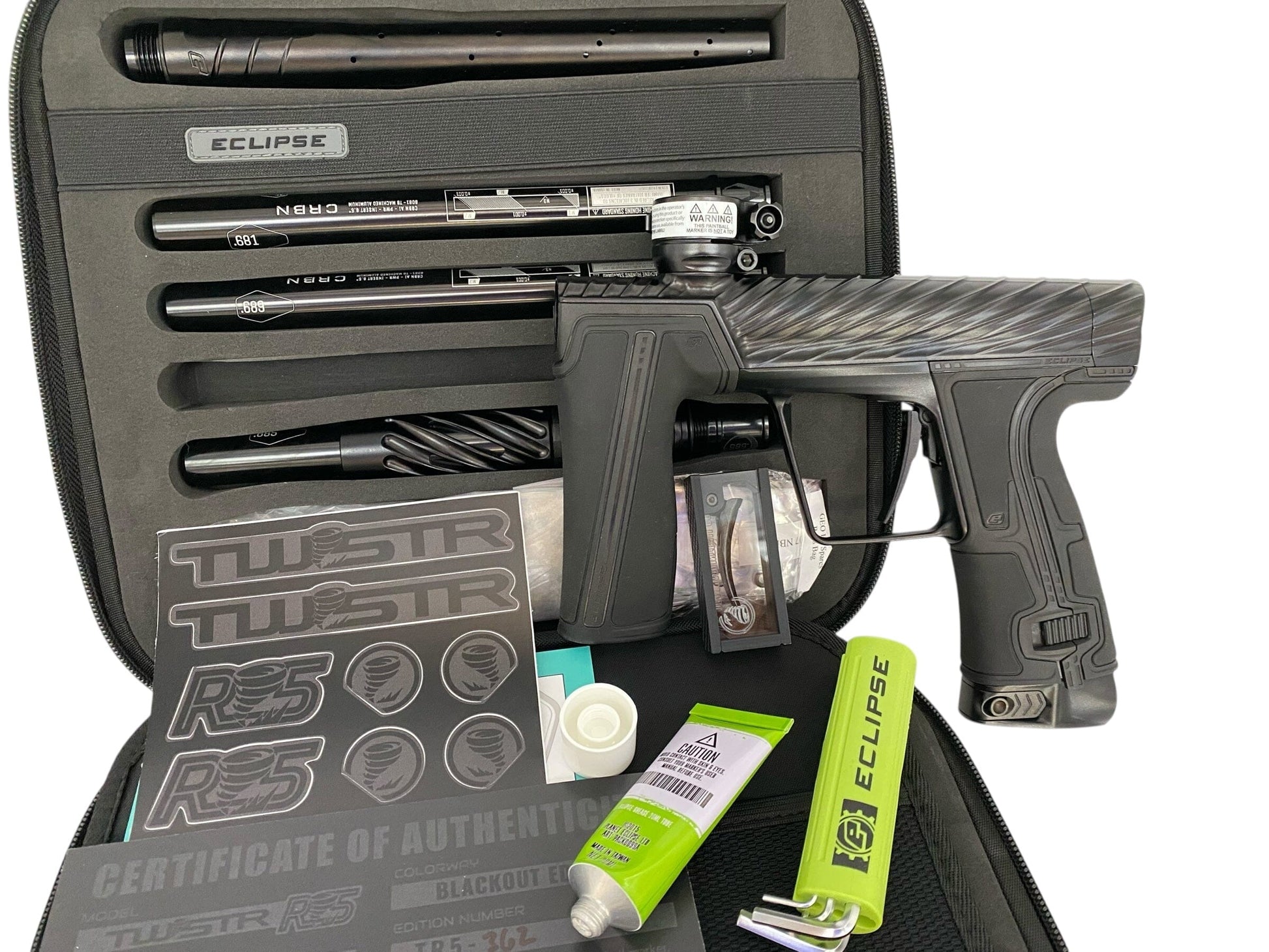 Used Minty Planet Eclipse TWISTER R5 REDACTED BLACKOUT EDITION Paintball Gun Paintball Gun from CPXBrosPaintball Buy/Sell/Trade Paintball Markers, New Paintball Guns, Paintball Hoppers, Paintball Masks, and Hormesis Headbands