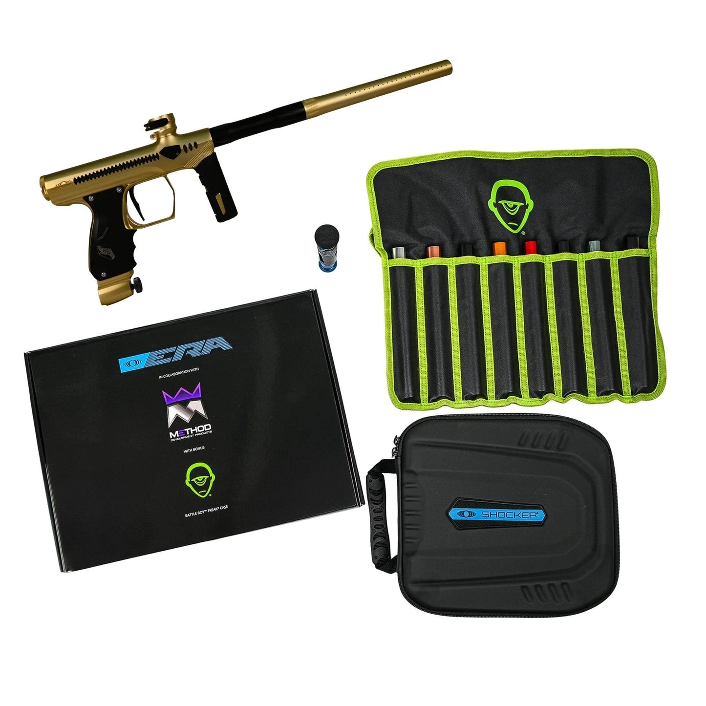 Used NEW Method SP Shocker Era Paintball Gun - Gold/Black Paintball Gun from CPXBrosPaintball Buy/Sell/Trade Paintball Markers, New Paintball Guns, Paintball Hoppers, Paintball Masks, and Hormesis Headbands