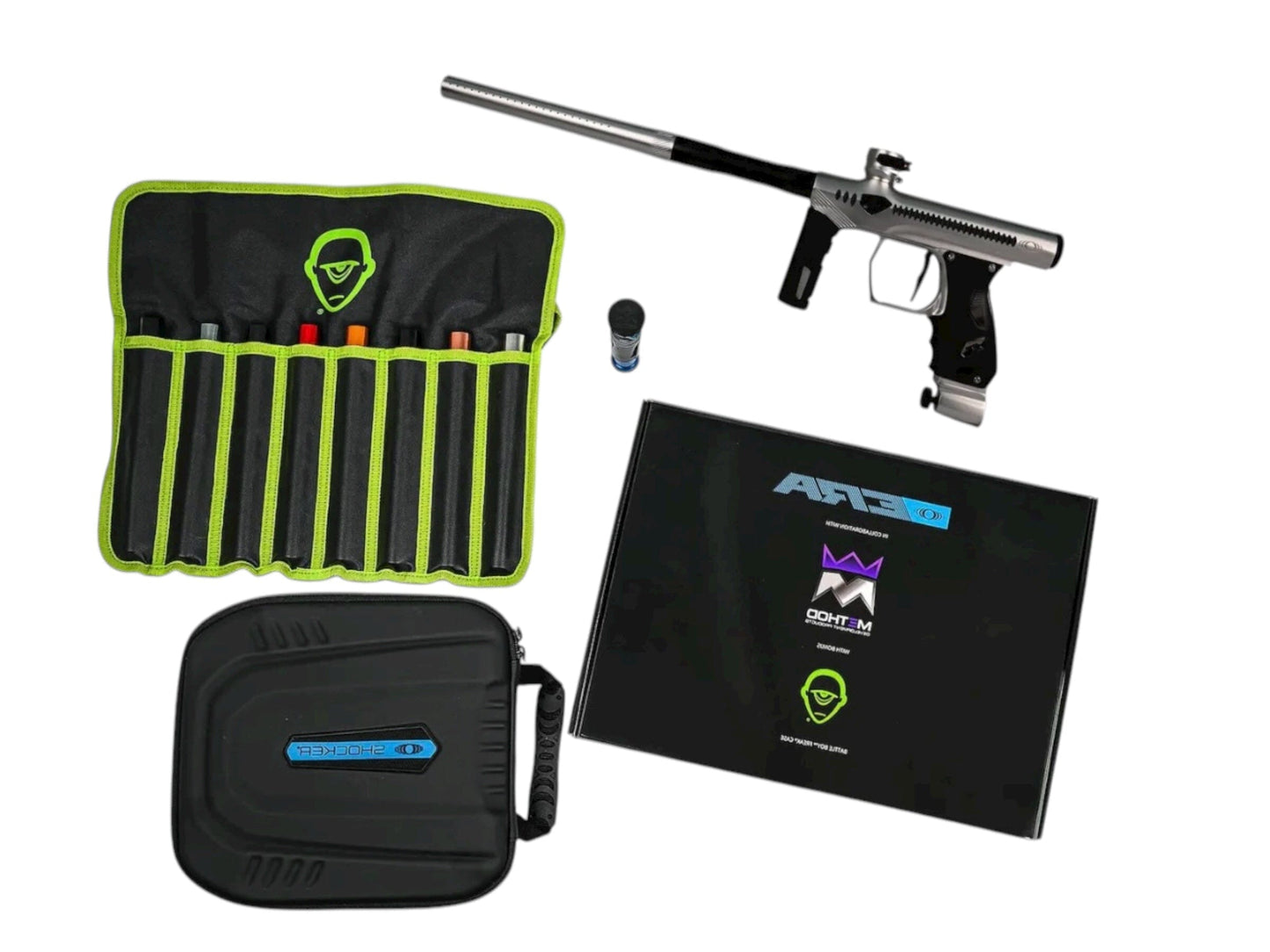 Used NEW Method SP Shocker Era Paintball Gun - Silver/Black Paintball Gun from CPXBrosPaintball Buy/Sell/Trade Paintball Markers, New Paintball Guns, Paintball Hoppers, Paintball Masks, and Hormesis Headbands