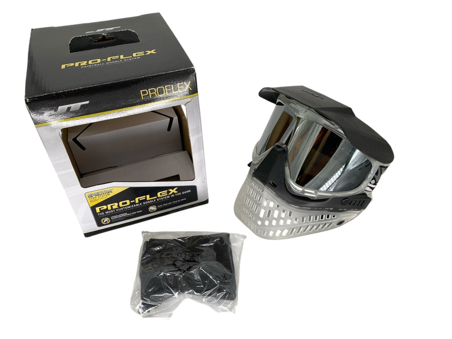 Used NEW Paintball Mask - JT Spectra Proflex SE Goggle Ice Series Clear w/ Chrome Thermal Lens Paintball Gun from CPXBrosPaintball Buy/Sell/Trade Paintball Markers, New Paintball Guns, Paintball Hoppers, Paintball Masks, and Hormesis Headbands