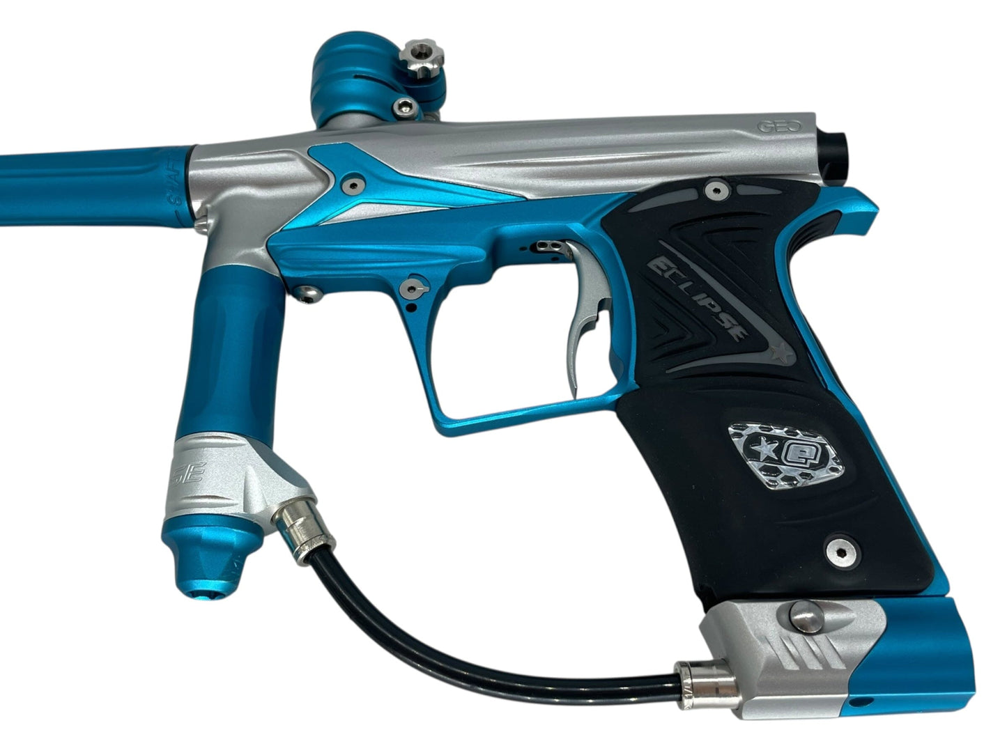 Used Planet Eclipse Geo 3 Paintball Gun Silver/Teal Paintball Gun from CPXBrosPaintball Buy/Sell/Trade Paintball Markers, New Paintball Guns, Paintball Hoppers, Paintball Masks, and Hormesis Headbands