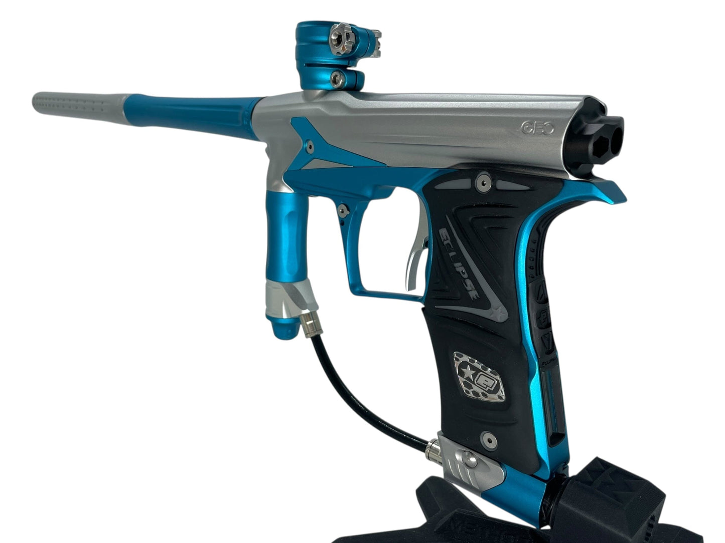 Used Planet Eclipse Geo 3 Paintball Gun Silver/Teal Paintball Gun from CPXBrosPaintball Buy/Sell/Trade Paintball Markers, New Paintball Guns, Paintball Hoppers, Paintball Masks, and Hormesis Headbands