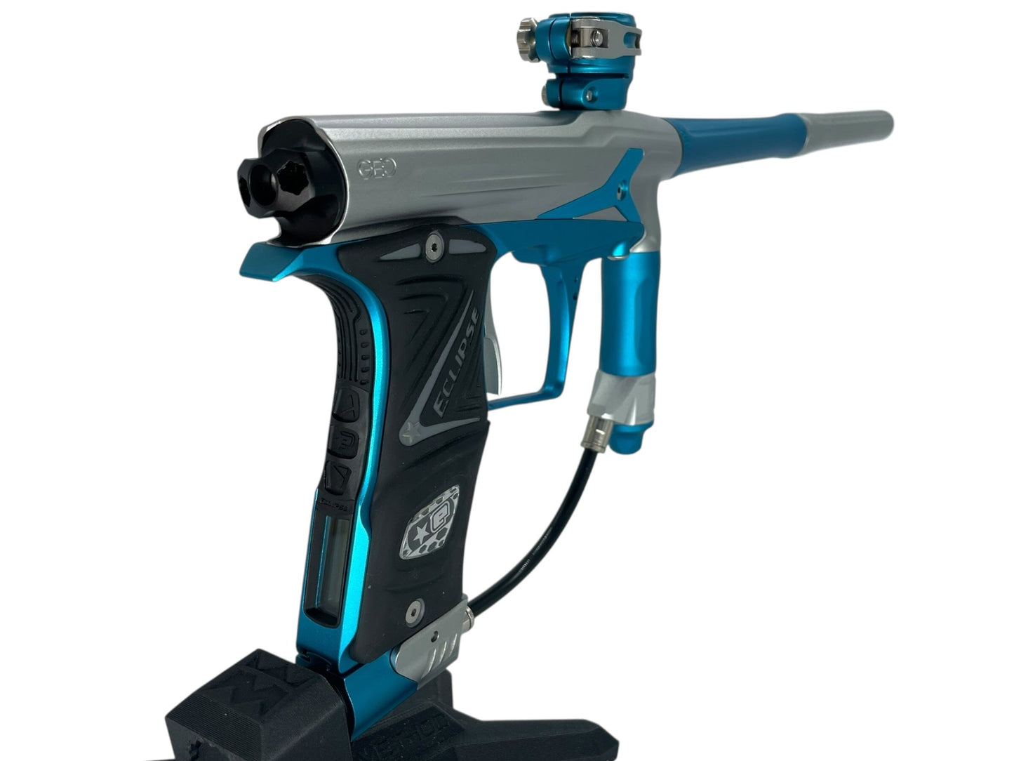 Used Planet Eclipse Geo 3 Paintball Gun Silver/Teal Paintball Gun from CPXBrosPaintball Buy/Sell/Trade Paintball Markers, New Paintball Guns, Paintball Hoppers, Paintball Masks, and Hormesis Headbands