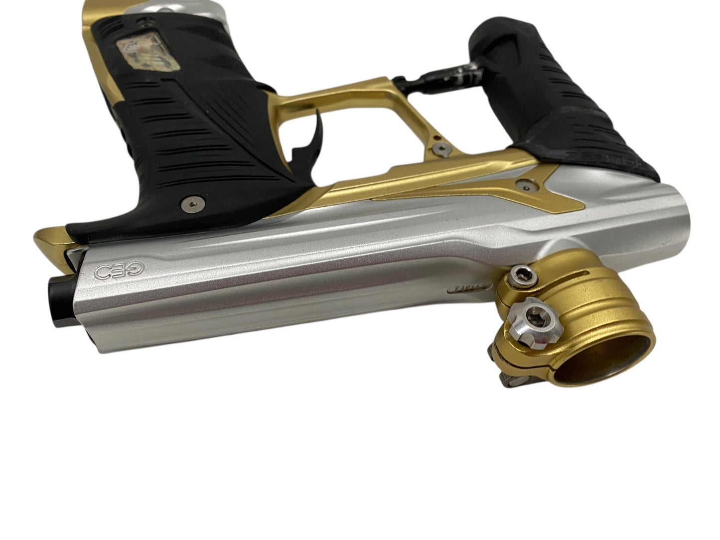 Used Planet Eclipse Geo 3.1 Paintball Gun Silver/Gold Paintball Gun from CPXBrosPaintball Buy/Sell/Trade Paintball Markers, New Paintball Guns, Paintball Hoppers, Paintball Masks, and Hormesis Headbands