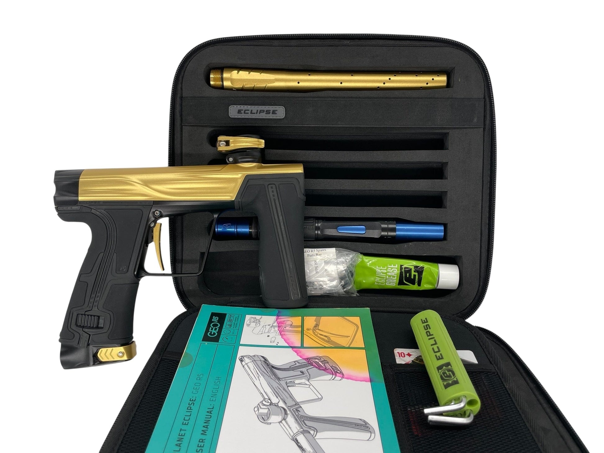 Used Planet Eclipse Geo R5 Paintball Gun Gold/Black Paintball Gun from CPXBrosPaintball Buy/Sell/Trade Paintball Markers, New Paintball Guns, Paintball Hoppers, Paintball Masks, and Hormesis Headbands