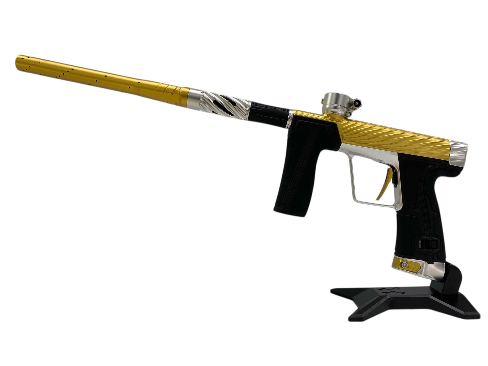Used Planet Eclipse TWISTER Geo R5 Paintball Gun Gold/Silver Paintball Gun from CPXBrosPaintball Buy/Sell/Trade Paintball Markers, New Paintball Guns, Paintball Hoppers, Paintball Masks, and Hormesis Headbands