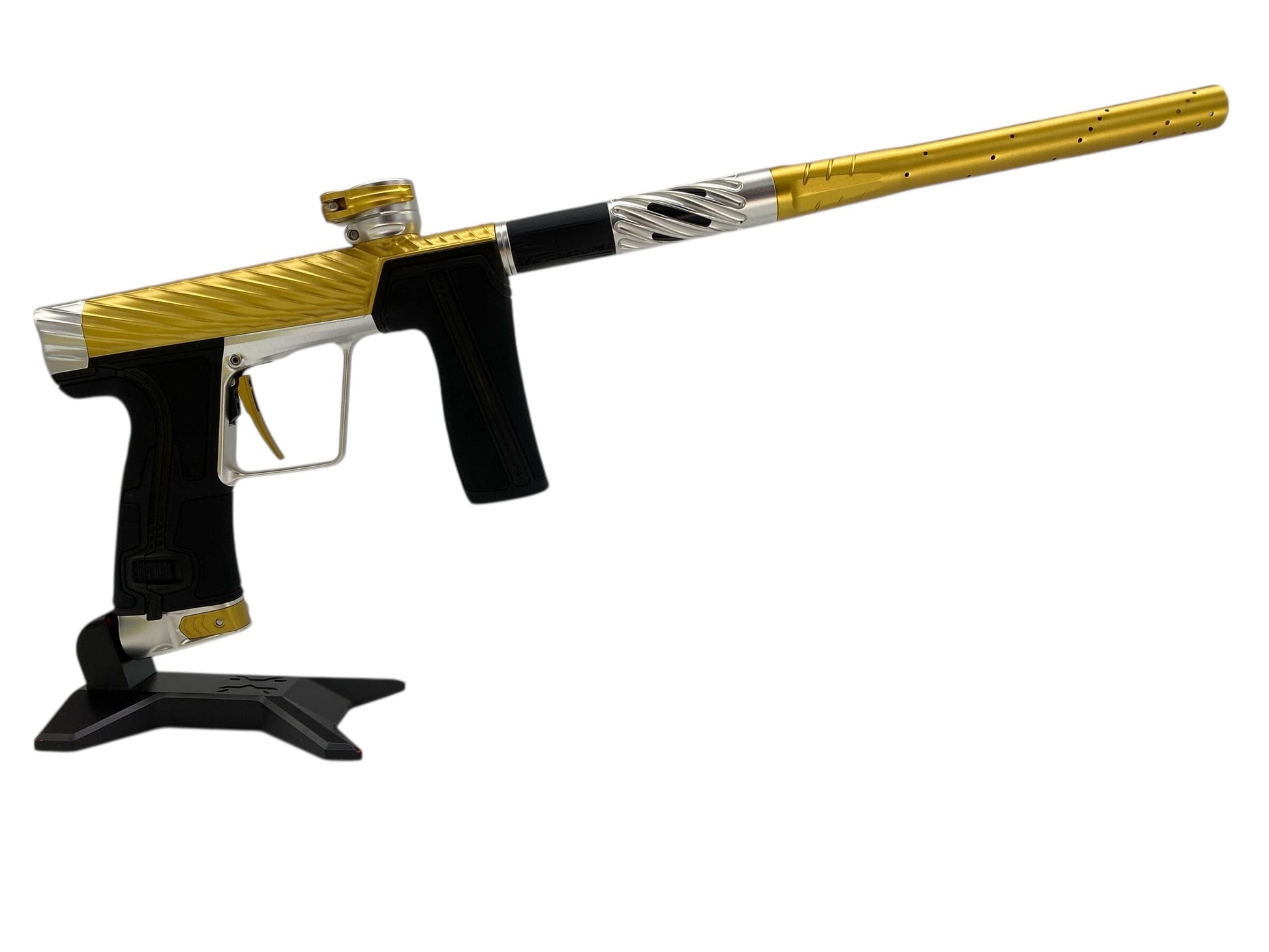 Used Planet Eclipse TWISTER Geo R5 Paintball Gun Gold/Silver Paintball Gun from CPXBrosPaintball Buy/Sell/Trade Paintball Markers, New Paintball Guns, Paintball Hoppers, Paintball Masks, and Hormesis Headbands