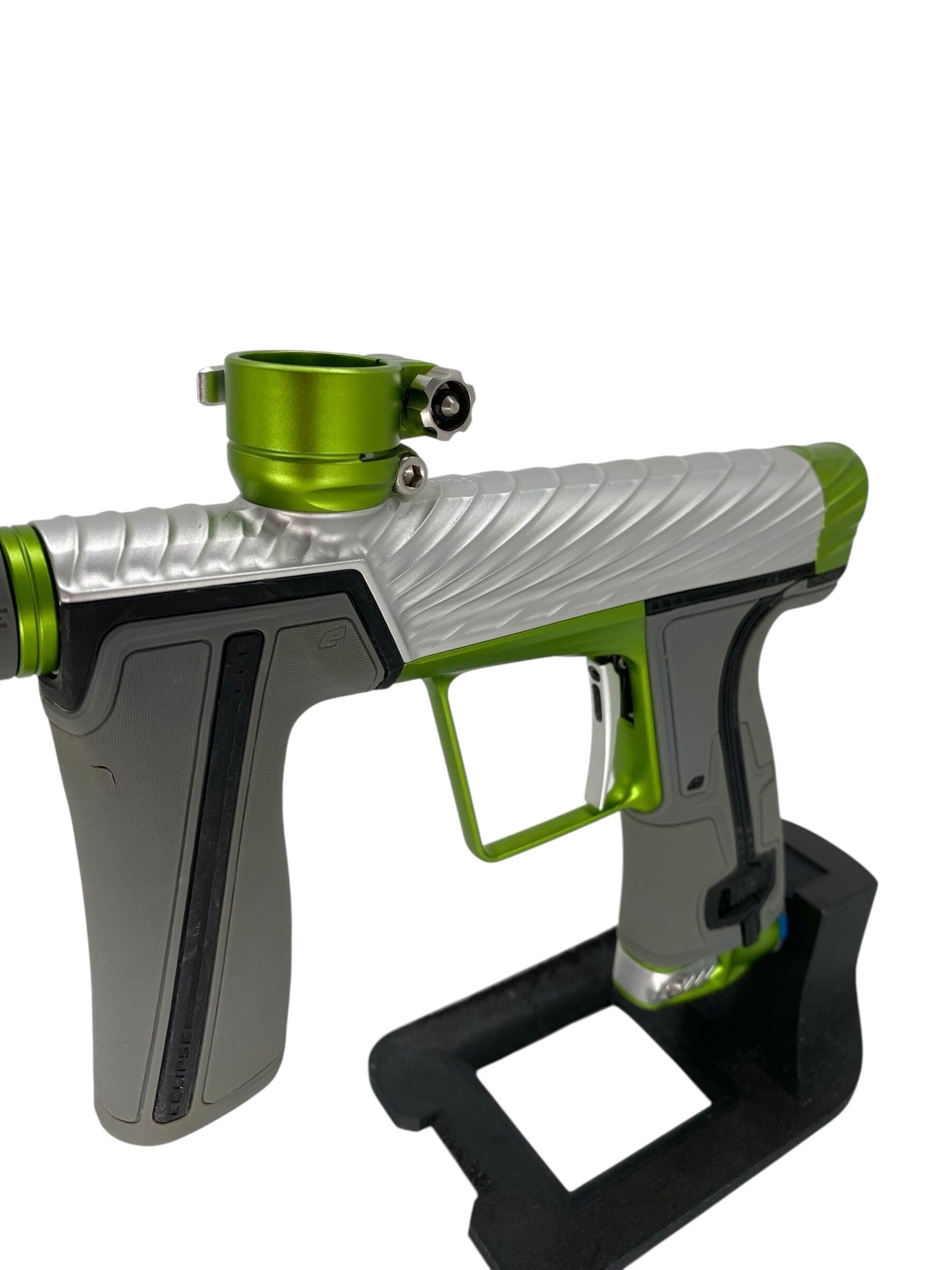 Used Planet Eclipse Twister Geo R5 Paintball Gun Silver/Green Paintball Gun from CPXBrosPaintball Buy/Sell/Trade Paintball Markers, New Paintball Guns, Paintball Hoppers, Paintball Masks, and Hormesis Headbands