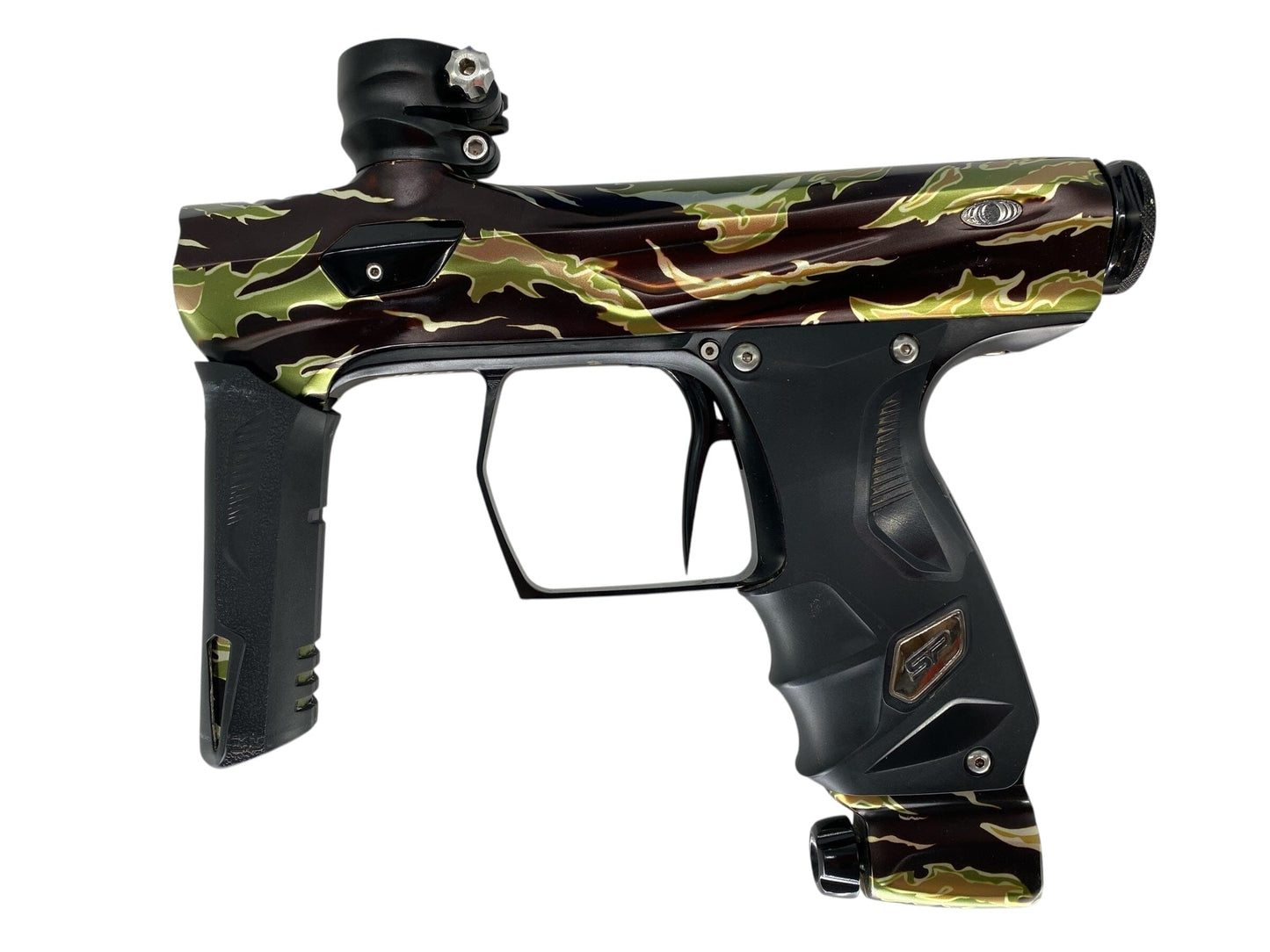 Used Sp Shocker Amp Paintball Gun Tiger Stipe Paintball Gun from CPXBrosPaintball Buy/Sell/Trade Paintball Markers, New Paintball Guns, Paintball Hoppers, Paintball Masks, and Hormesis Headbands