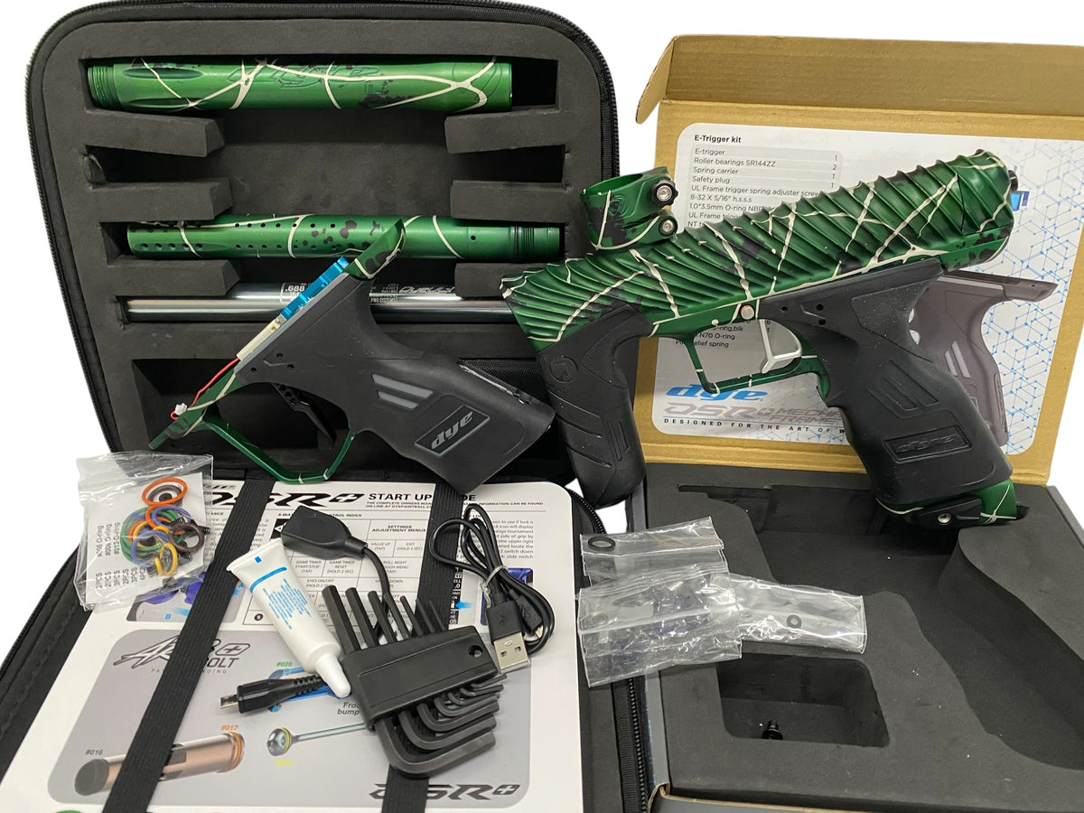 Dye DSR+ TWISTER Green Splash + Matching Mech Paintball Gun