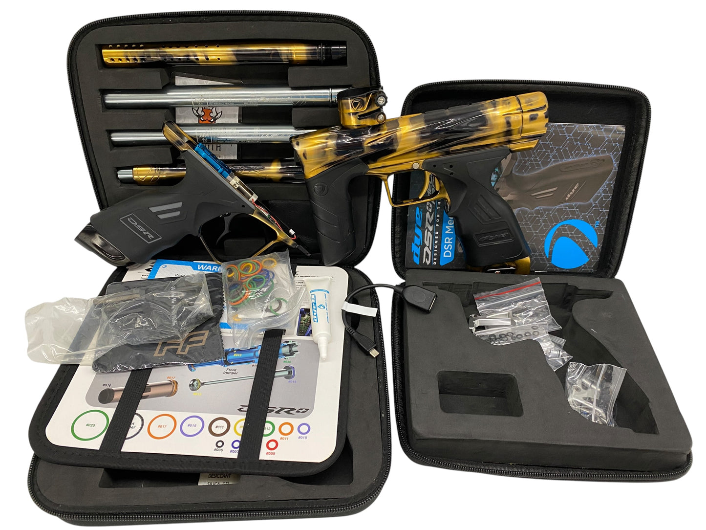 Dye Dark Edition DSR Black/Gold Acid Was + Matching Mech Frame Paintball Gun