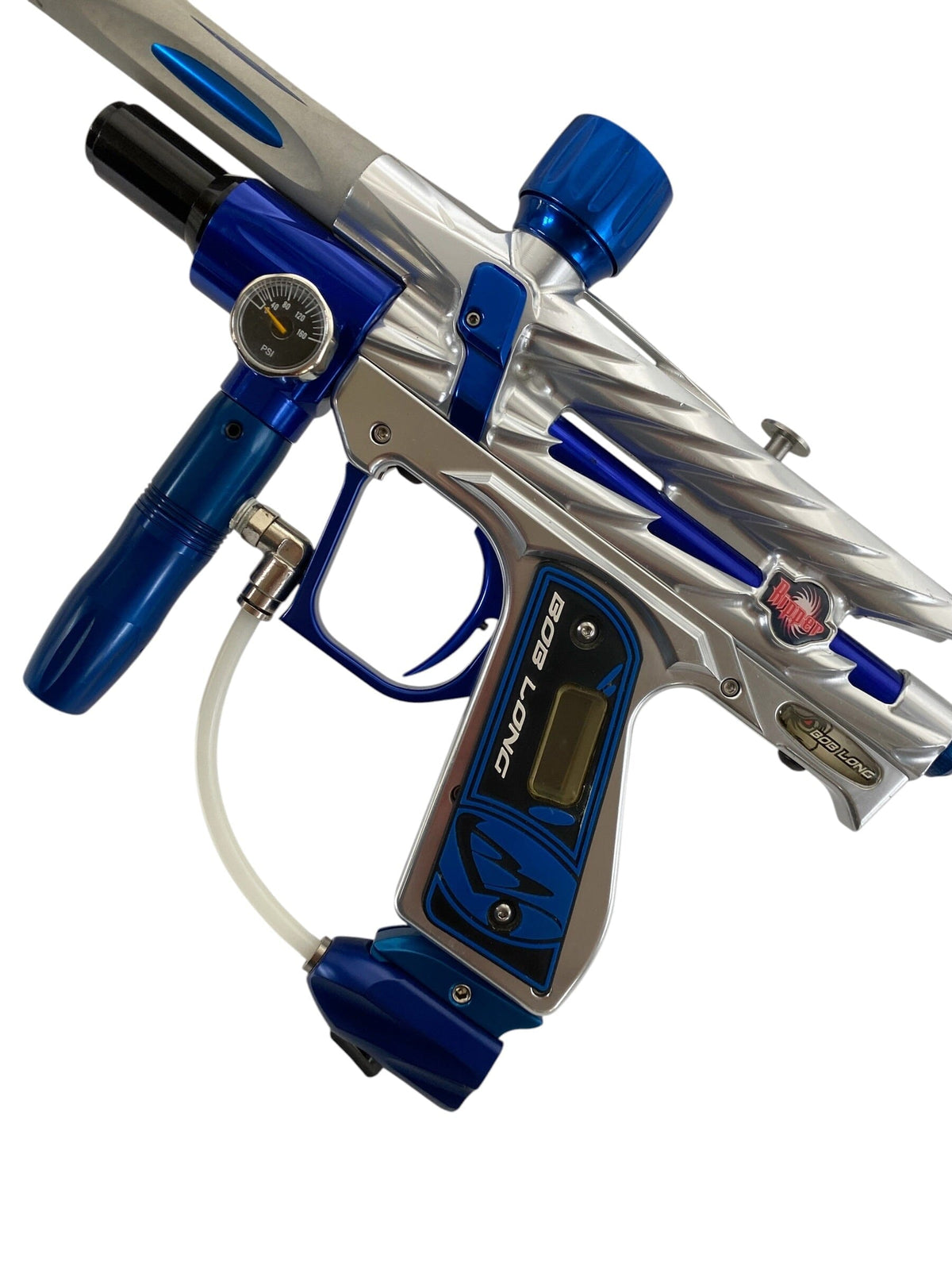 Used 2k5 Bob Long Intimidator Ripper 2 silver blue Paintball Gun Paintball Gun from CPXBrosPaintball Buy/Sell/Trade Paintball Markers, New Paintball Guns, Paintball Hoppers, Paintball Masks, and Hormesis Headbands