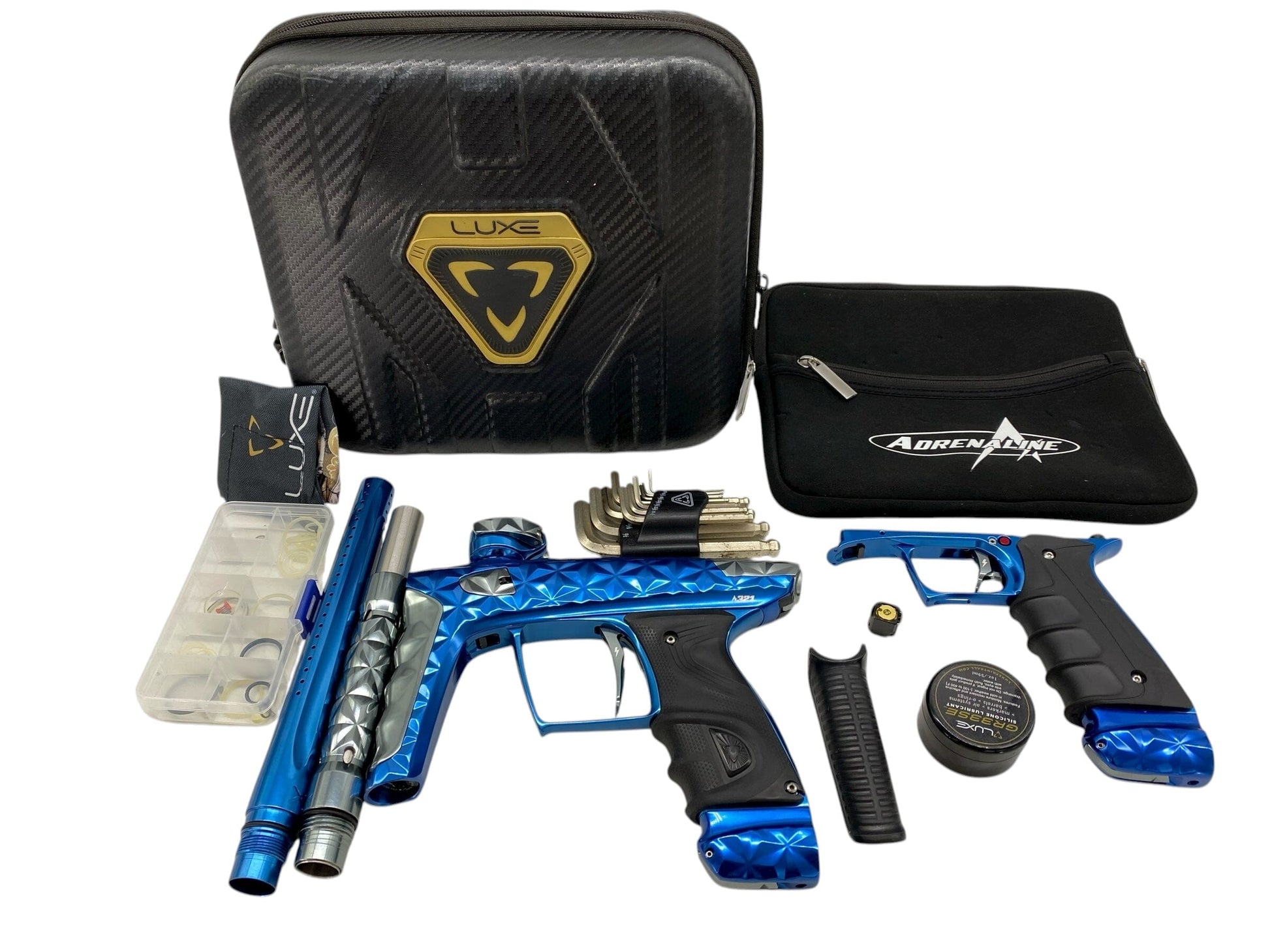 Used Dlx Adrenaline Luxe Paintball Gun Blue/Silver Paintball Gun from CPXBrosPaintball Buy/Sell/Trade Paintball Markers, New Paintball Guns, Paintball Hoppers, Paintball Masks, and Hormesis Headbands
