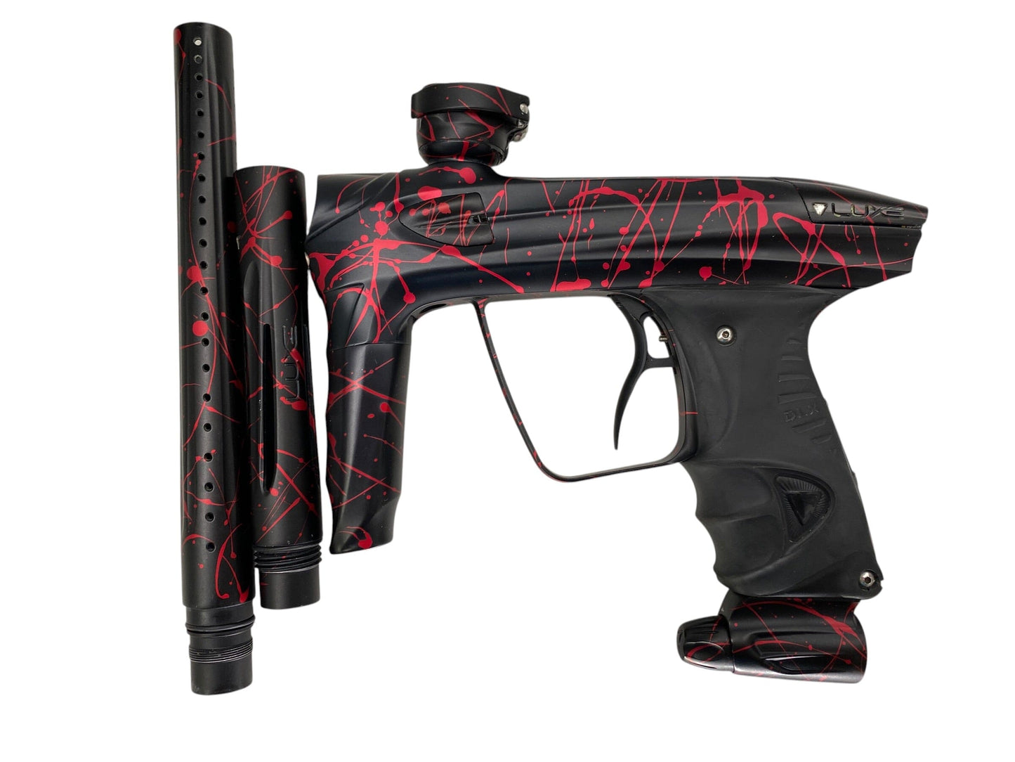 Used DLX LUXE 2.0 OLED Red Splash Paintball Gun Paintball Gun from CPXBrosPaintball Buy/Sell/Trade Paintball Markers, New Paintball Guns, Paintball Hoppers, Paintball Masks, and Hormesis Headbands