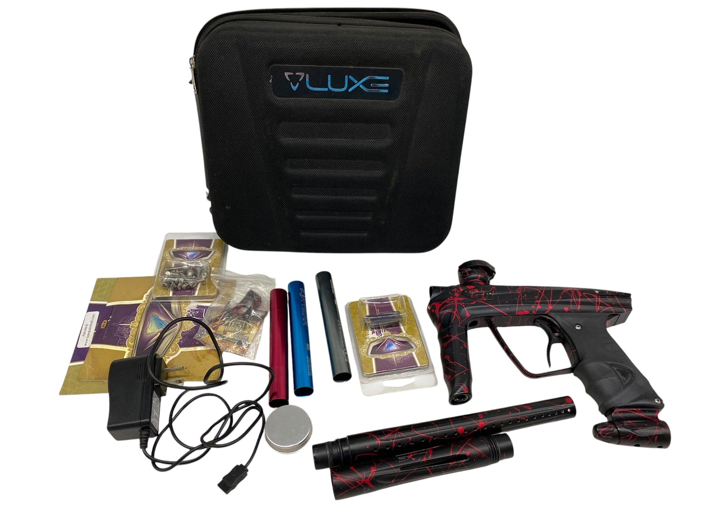 Used DLX LUXE 2.0 OLED Red Splash Paintball Gun Paintball Gun from CPXBrosPaintball Buy/Sell/Trade Paintball Markers, New Paintball Guns, Paintball Hoppers, Paintball Masks, and Hormesis Headbands
