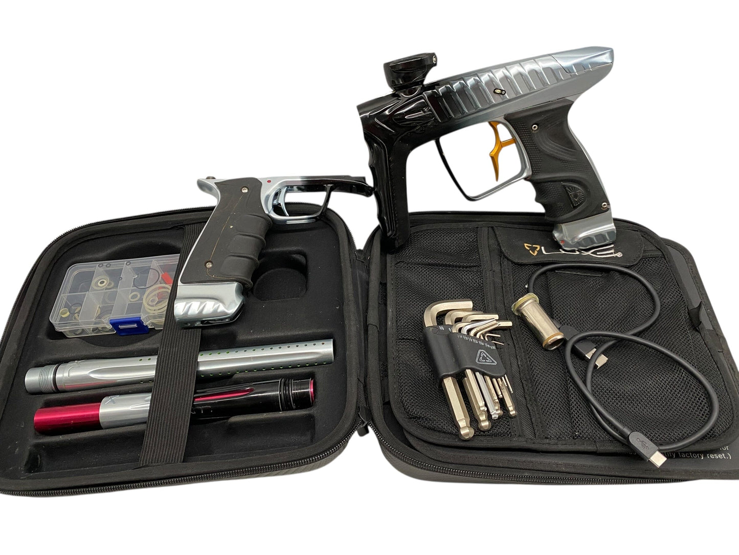 Used Dlx Luxe Project Tm40 Paintball Gun with Mech Frame Black/Silver Fade With F16 Bolt Paintball Gun from CPXBrosPaintball Buy/Sell/Trade Paintball Markers, New Paintball Guns, Paintball Hoppers, Paintball Masks, and Hormesis Headbands