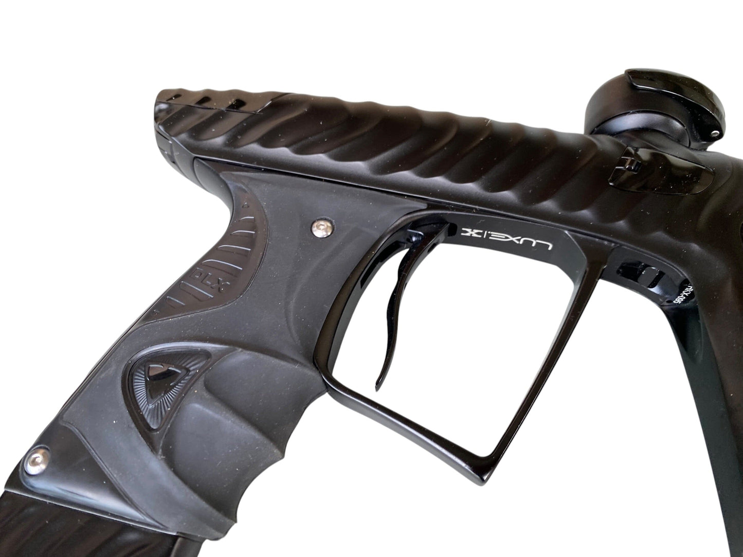 Used DLX LUXE X HK ARMY RIPPER DUST BLACK/GLOSS BLACK PAINTBALL GUN Paintball Gun from CPXBrosPaintball Buy/Sell/Trade Paintball Markers, New Paintball Guns, Paintball Hoppers, Paintball Masks, and Hormesis Headbands