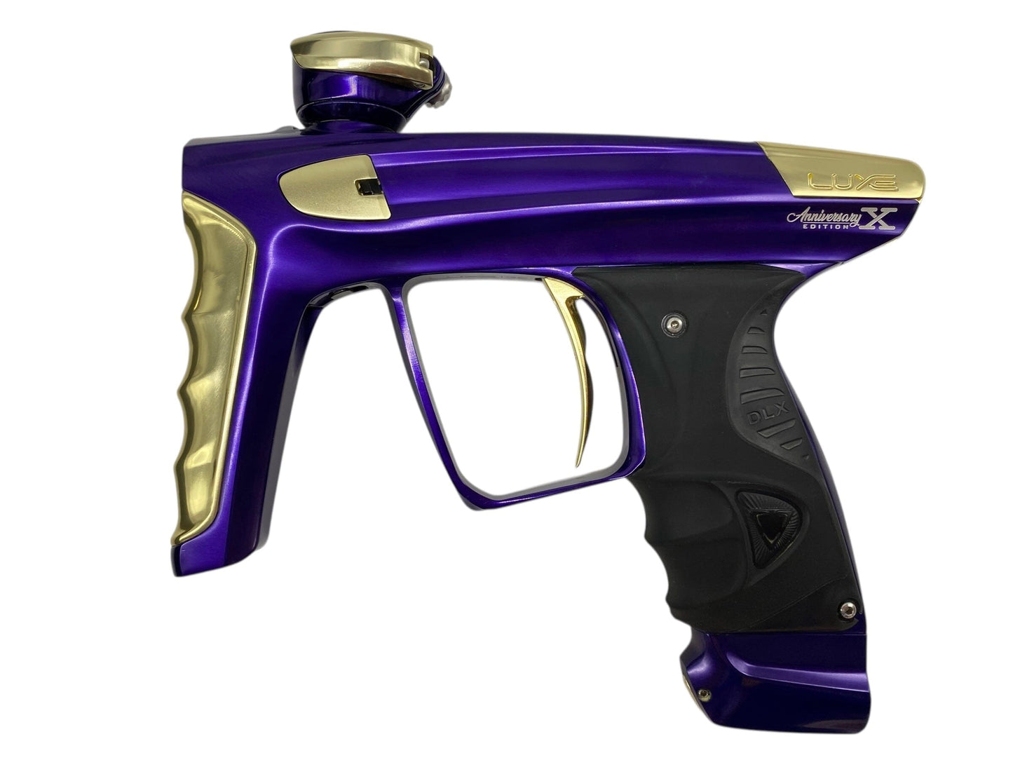Used Dlx Luxe X Paintball Gun 10 Year Anniversary Edition Purple/Gold Paintball Gun from CPXBrosPaintball Buy/Sell/Trade Paintball Markers, New Paintball Guns, Paintball Hoppers, Paintball Masks, and Hormesis Headbands