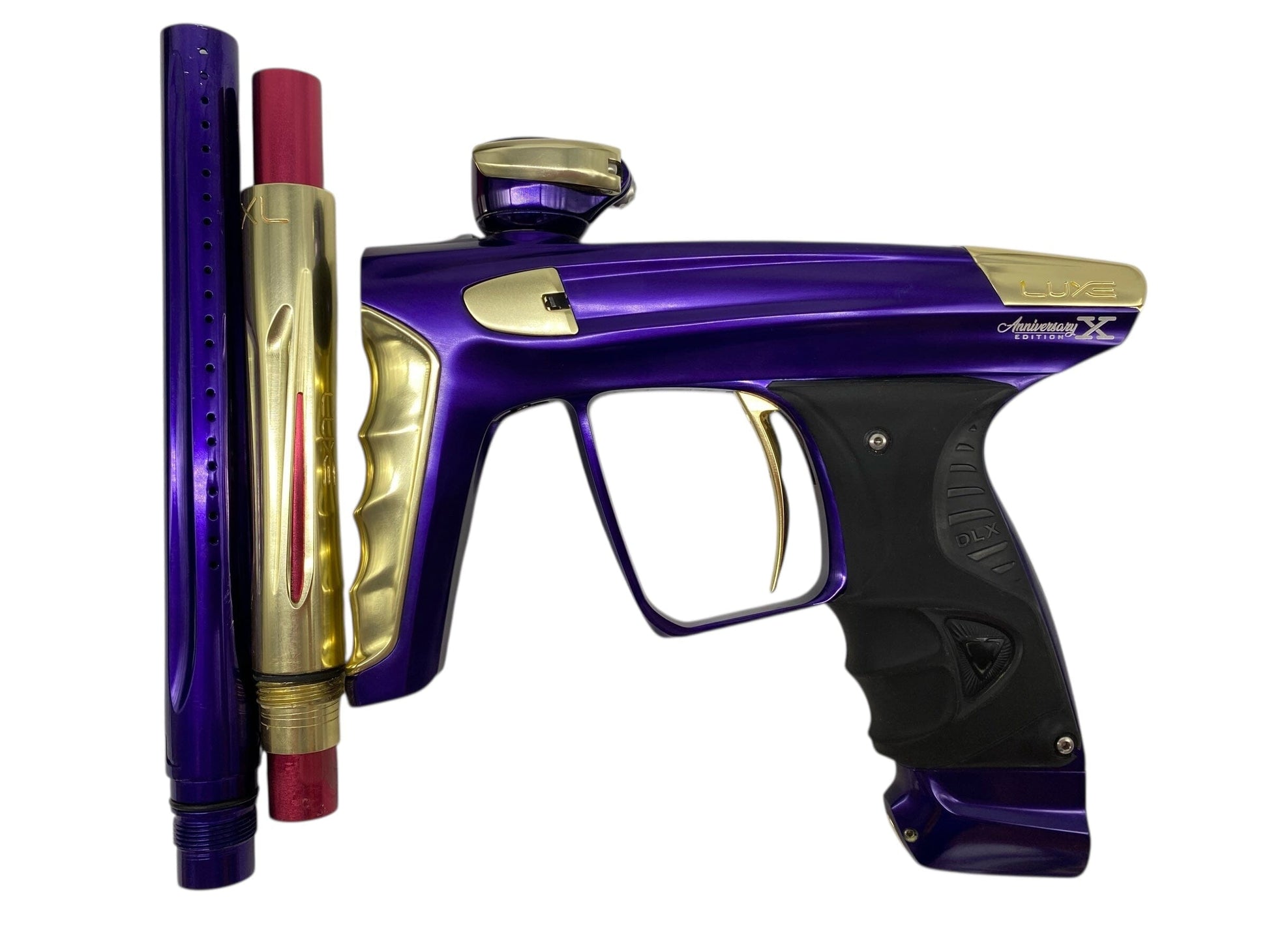 Used Dlx Luxe X Paintball Gun 10 Year Anniversary Edition Purple/Gold Paintball Gun from CPXBrosPaintball Buy/Sell/Trade Paintball Markers, New Paintball Guns, Paintball Hoppers, Paintball Masks, and Hormesis Headbands