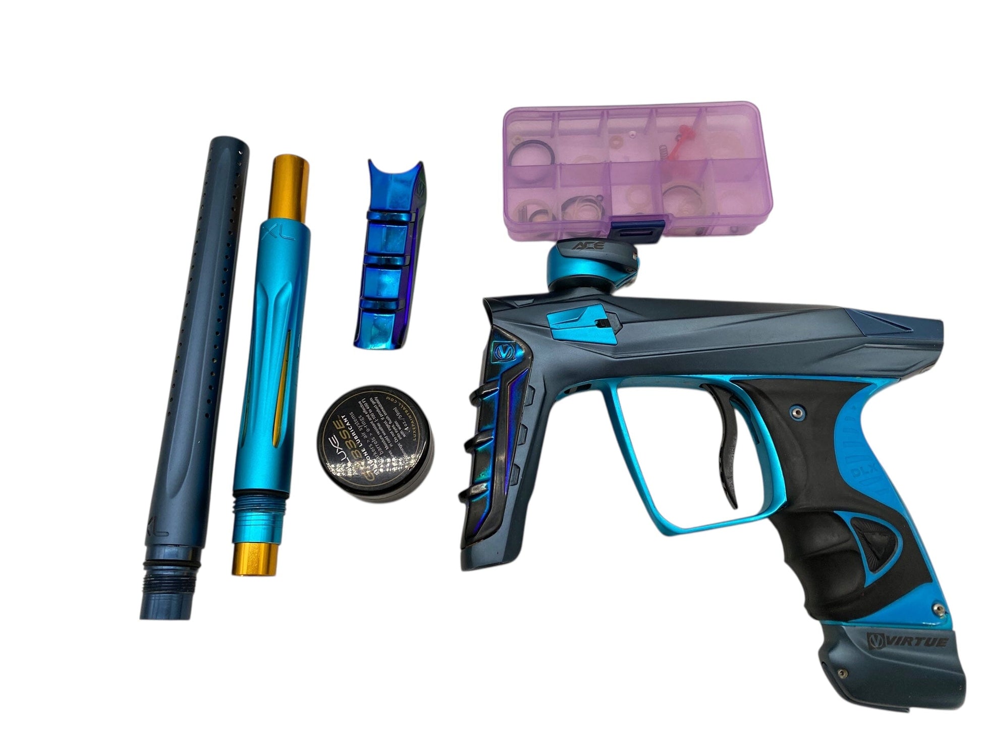Used DLX Virtue Luxe Ace Paintball Gun Blue Paintball Gun from CPXBrosPaintball Buy/Sell/Trade Paintball Markers, New Paintball Guns, Paintball Hoppers, Paintball Masks, and Hormesis Headbands