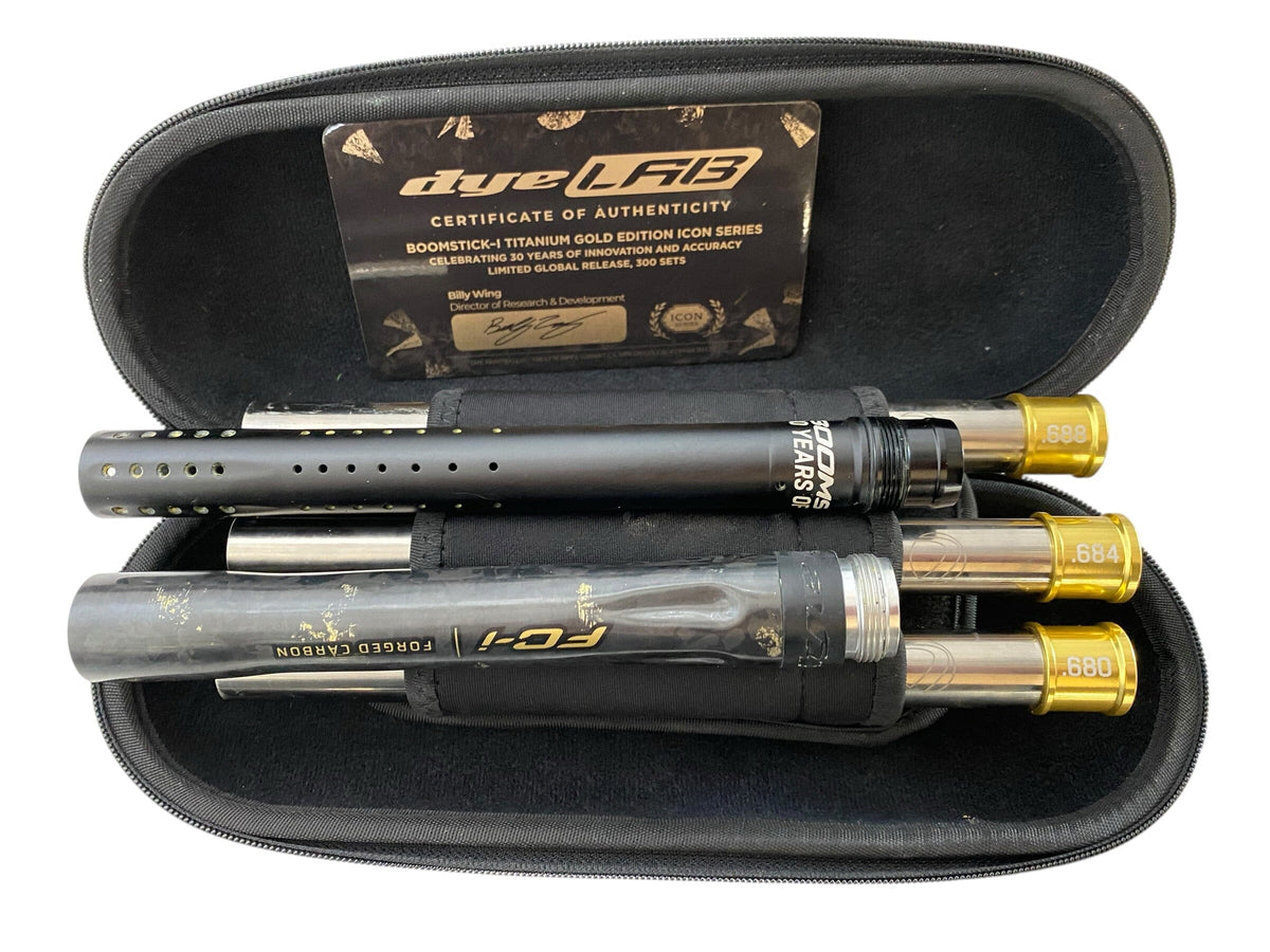 Used Dye BOOMSTICK-I TITANIUM GOLD EDITION ICON SERIES- LIMITED GLOBAL RELEASE, 300 SETS Paintball Gun from CPXBrosPaintball Buy/Sell/Trade Paintball Markers, New Paintball Guns, Paintball Hoppers, Paintball Masks, and Hormesis Headbands