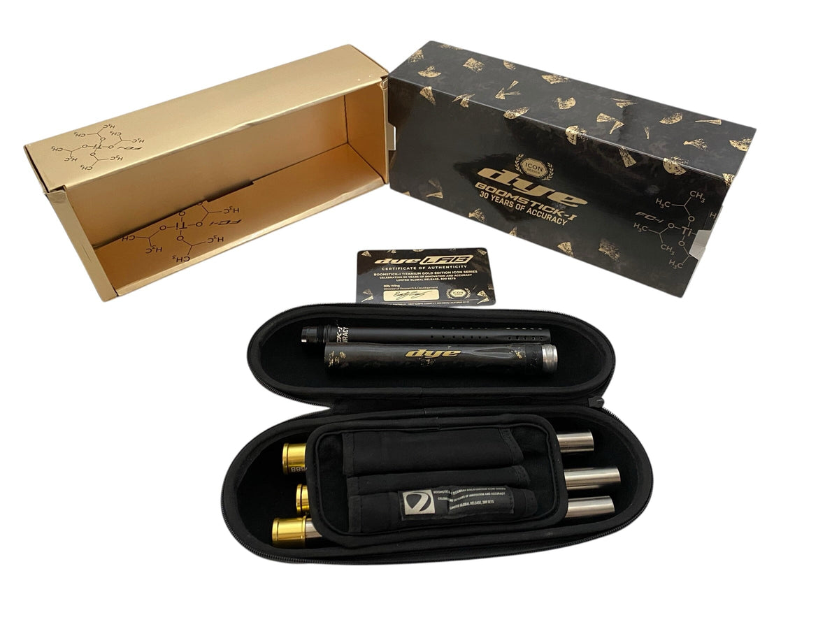 Used Dye BOOMSTICK-I TITANIUM GOLD EDITION ICON SERIES- LIMITED GLOBAL RELEASE, 300 SETS Paintball Gun from CPXBrosPaintball Buy/Sell/Trade Paintball Markers, New Paintball Guns, Paintball Hoppers, Paintball Masks, and Hormesis Headbands