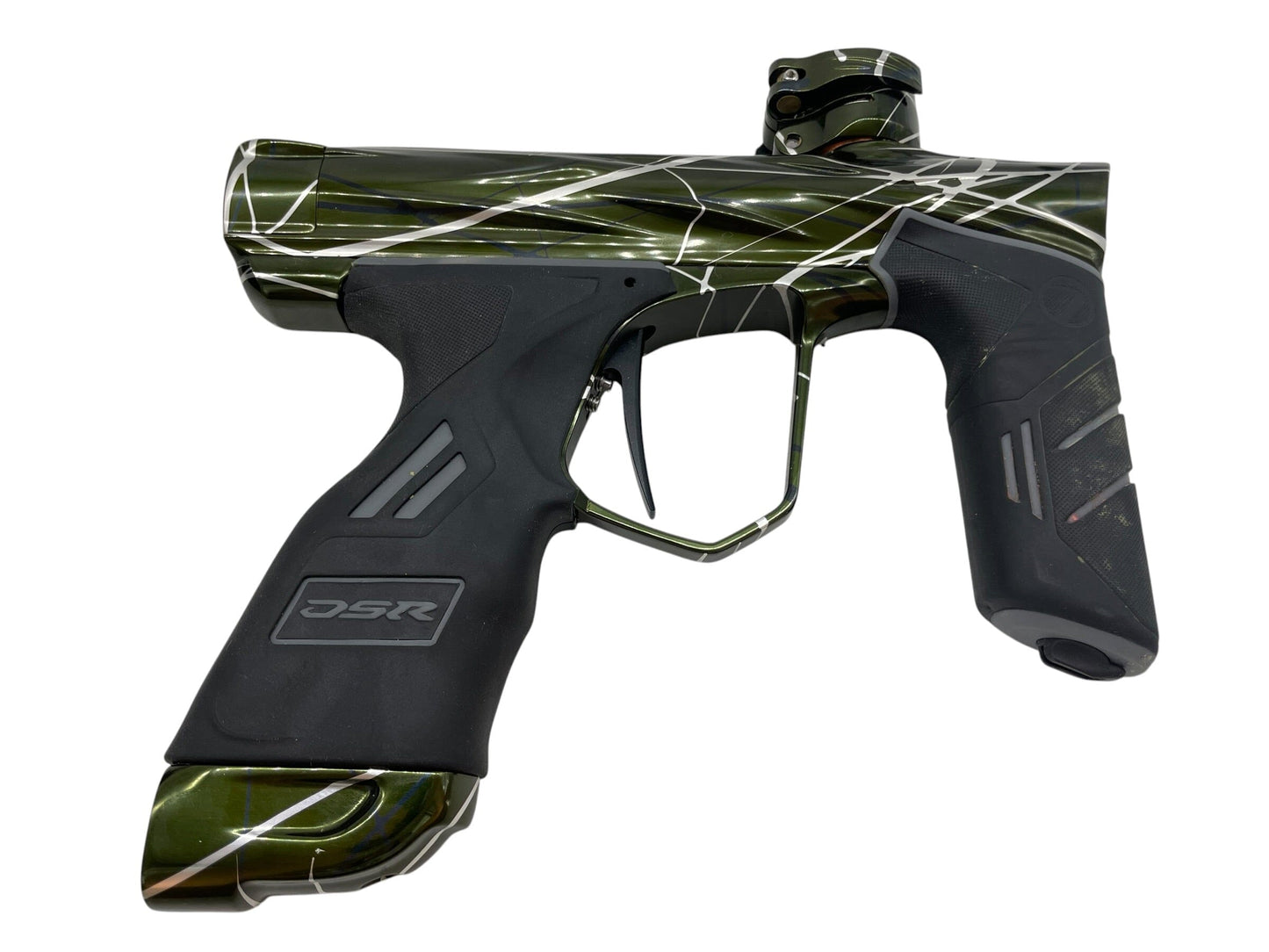 Used Dye Dsr DARK Pewter V1 Green/Clear Splash W/ Matching Mech Frame Paintball Gun from CPXBrosPaintball Buy/Sell/Trade Paintball Markers, New Paintball Guns, Paintball Hoppers, Paintball Masks, and Hormesis Headbands