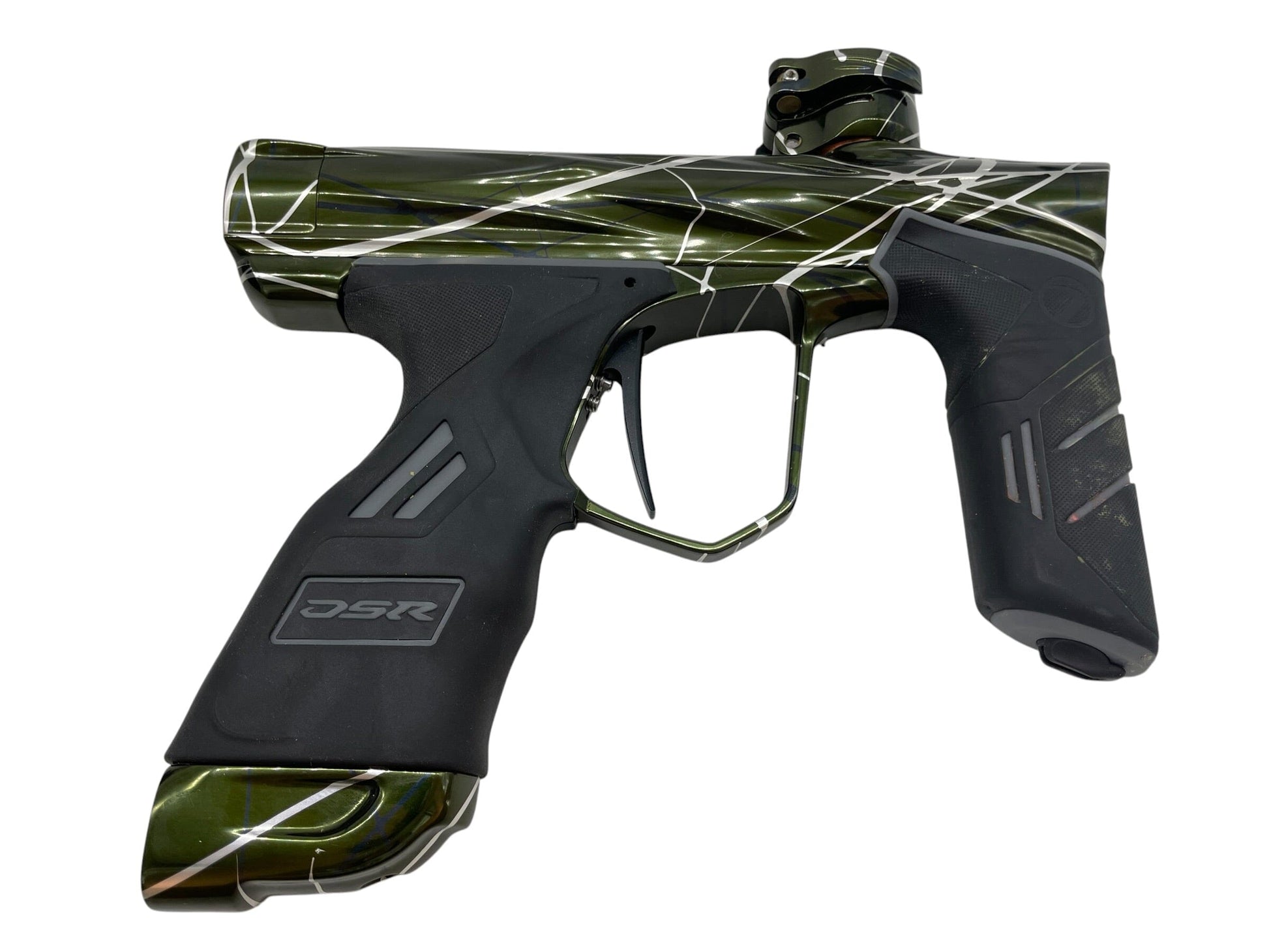 Used Dye Dsr DARK Pewter V1 Green/Clear Splash W/ Matching Mech Frame Paintball Gun from CPXBrosPaintball Buy/Sell/Trade Paintball Markers, New Paintball Guns, Paintball Hoppers, Paintball Masks, and Hormesis Headbands