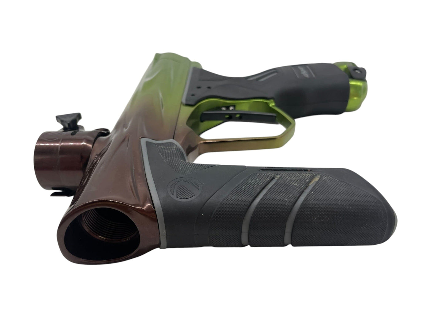 Used Dye Dsr DARK V2 Gloss Green to Brown Fade Paintball Gun Paintball Gun from CPXBrosPaintball Buy/Sell/Trade Paintball Markers, New Paintball Guns, Paintball Hoppers, Paintball Masks, and Hormesis Headbands