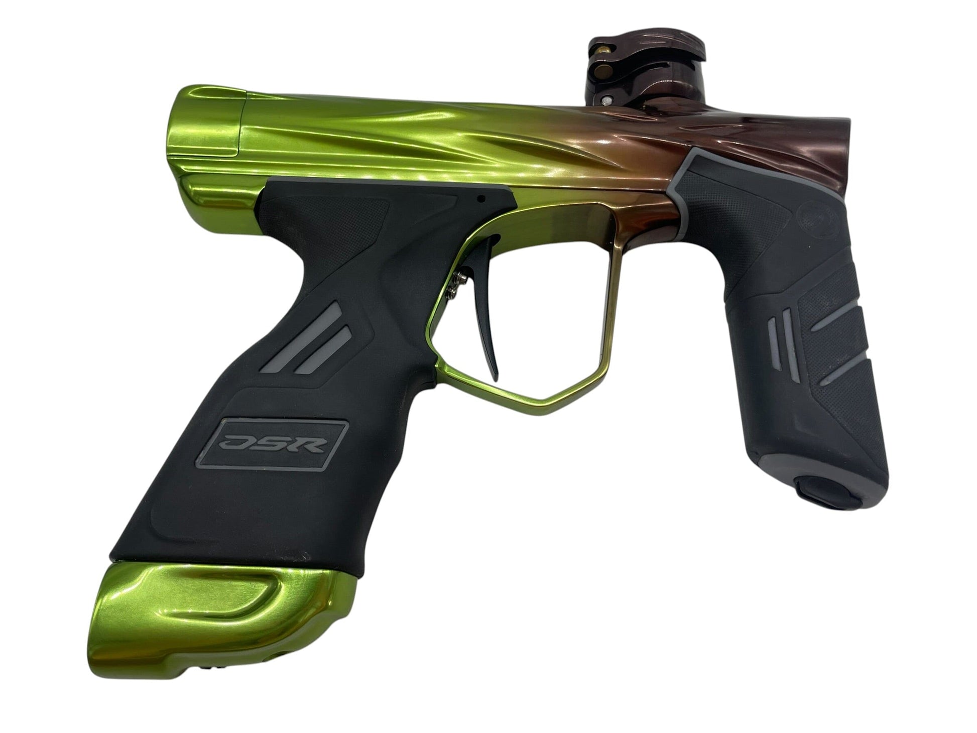 Used Dye Dsr DARK V2 Gloss Green to Brown Fade Paintball Gun Paintball Gun from CPXBrosPaintball Buy/Sell/Trade Paintball Markers, New Paintball Guns, Paintball Hoppers, Paintball Masks, and Hormesis Headbands
