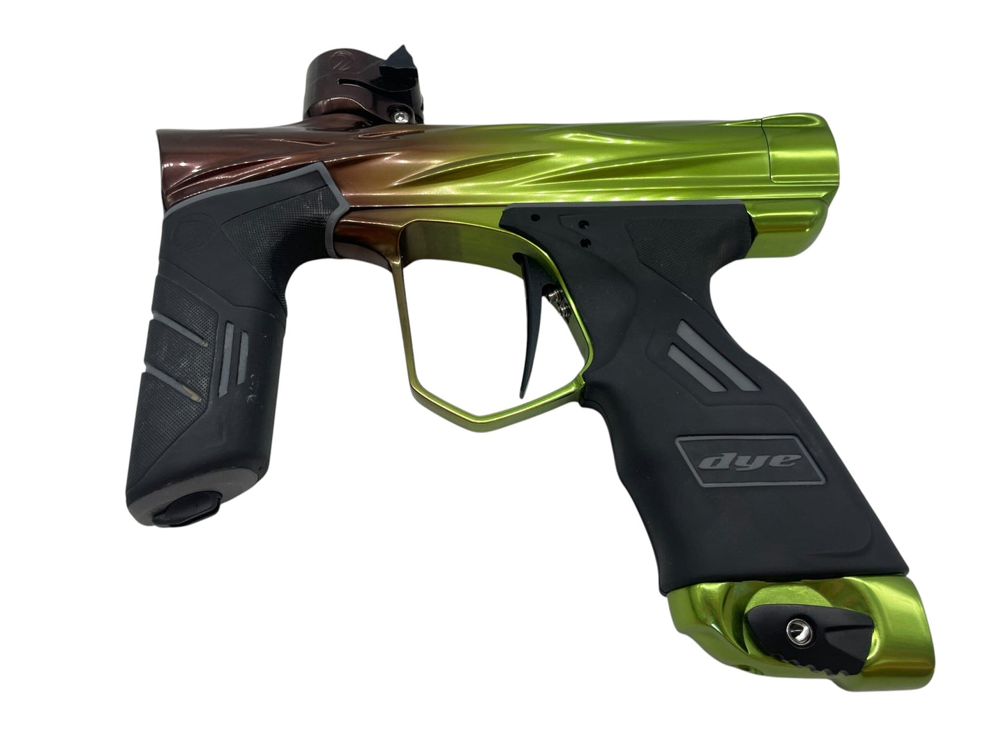 Used Dye Dsr DARK V2 Gloss Green to Brown Fade Paintball Gun Paintball Gun from CPXBrosPaintball Buy/Sell/Trade Paintball Markers, New Paintball Guns, Paintball Hoppers, Paintball Masks, and Hormesis Headbands
