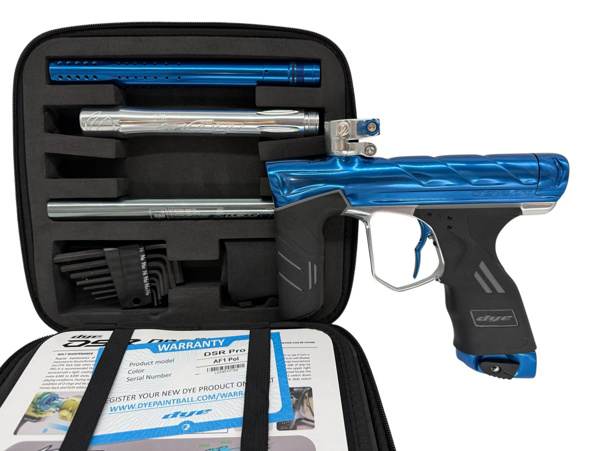 Used Dye DSR Pro Paintball Gun Blue Silver Paintball Gun from CPXBrosPaintball Buy/Sell/Trade Paintball Markers, New Paintball Guns, Paintball Hoppers, Paintball Masks, and Hormesis Headbands