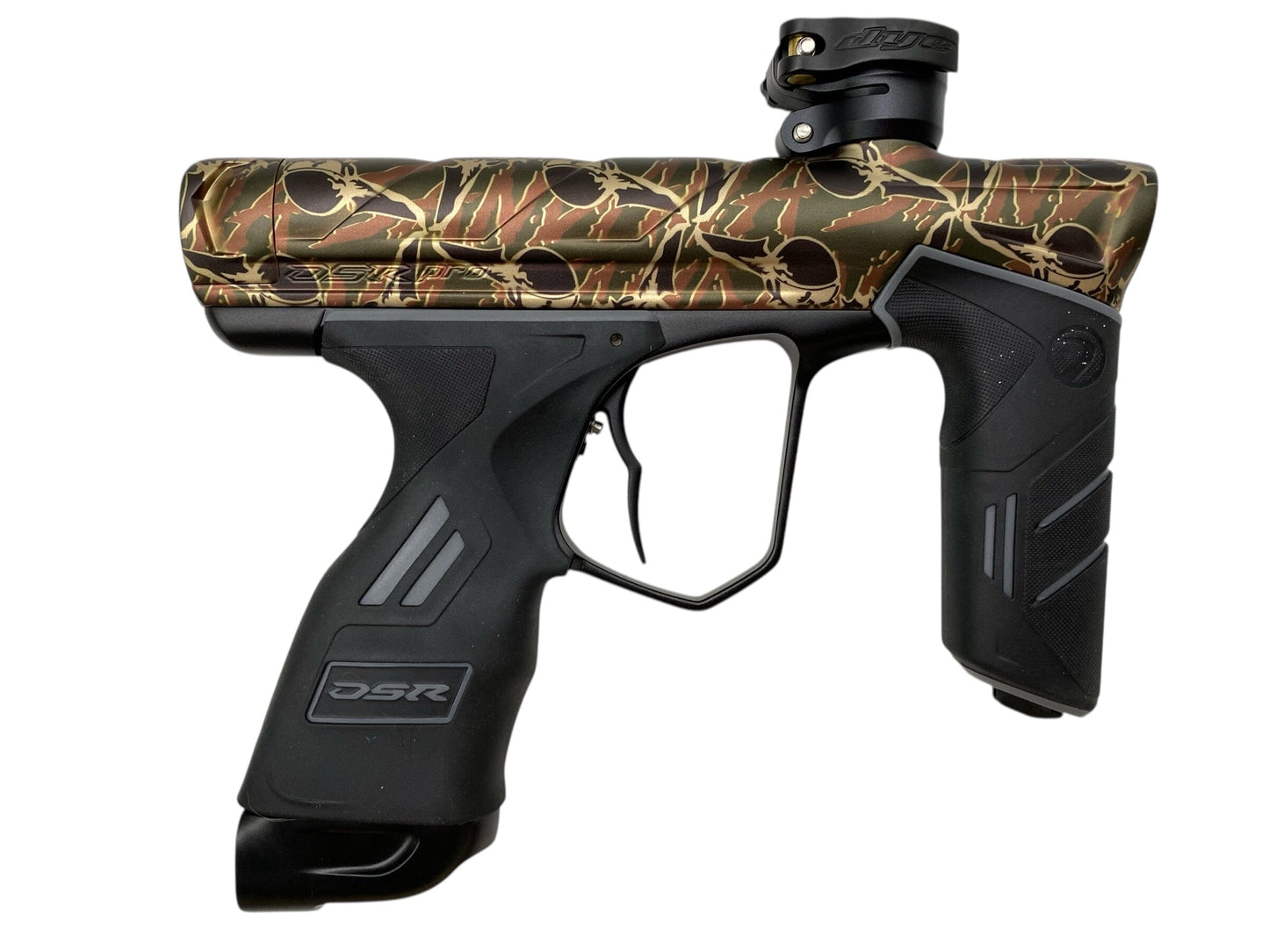 Used Dye DSR Pro Paintball Gun - PGA SANDANA SKULLS Olive Paintball Gun from CPXBrosPaintball Buy/Sell/Trade Paintball Markers, New Paintball Guns, Paintball Hoppers, Paintball Masks, and Hormesis Headbands