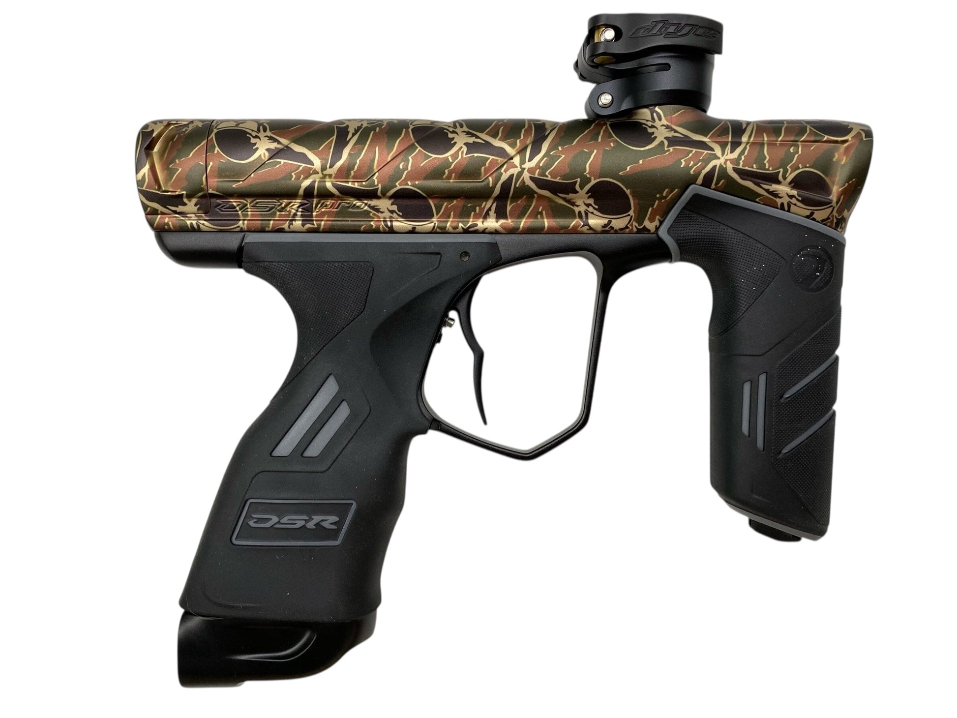 Used Dye DSR Pro Paintball Gun - PGA SANDANA SKULLS Olive Paintball Gun from CPXBrosPaintball Buy/Sell/Trade Paintball Markers, New Paintball Guns, Paintball Hoppers, Paintball Masks, and Hormesis Headbands