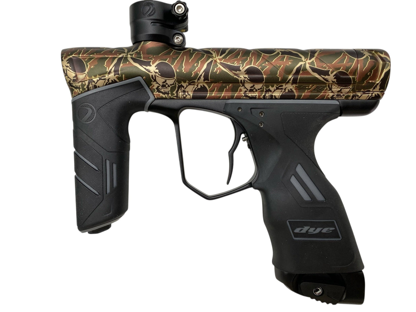 Used Dye DSR Pro Paintball Gun - PGA SANDANA SKULLS Olive Paintball Gun from CPXBrosPaintball Buy/Sell/Trade Paintball Markers, New Paintball Guns, Paintball Hoppers, Paintball Masks, and Hormesis Headbands