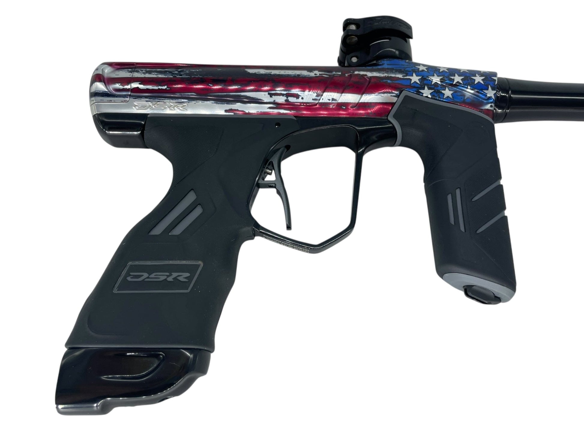 Used Dye DSR+ Stars and Stripes Paintball Gun Upgraded Paintball Gun from CPXBrosPaintball Buy/Sell/Trade Paintball Markers, New Paintball Guns, Paintball Hoppers, Paintball Masks, and Hormesis Headbands