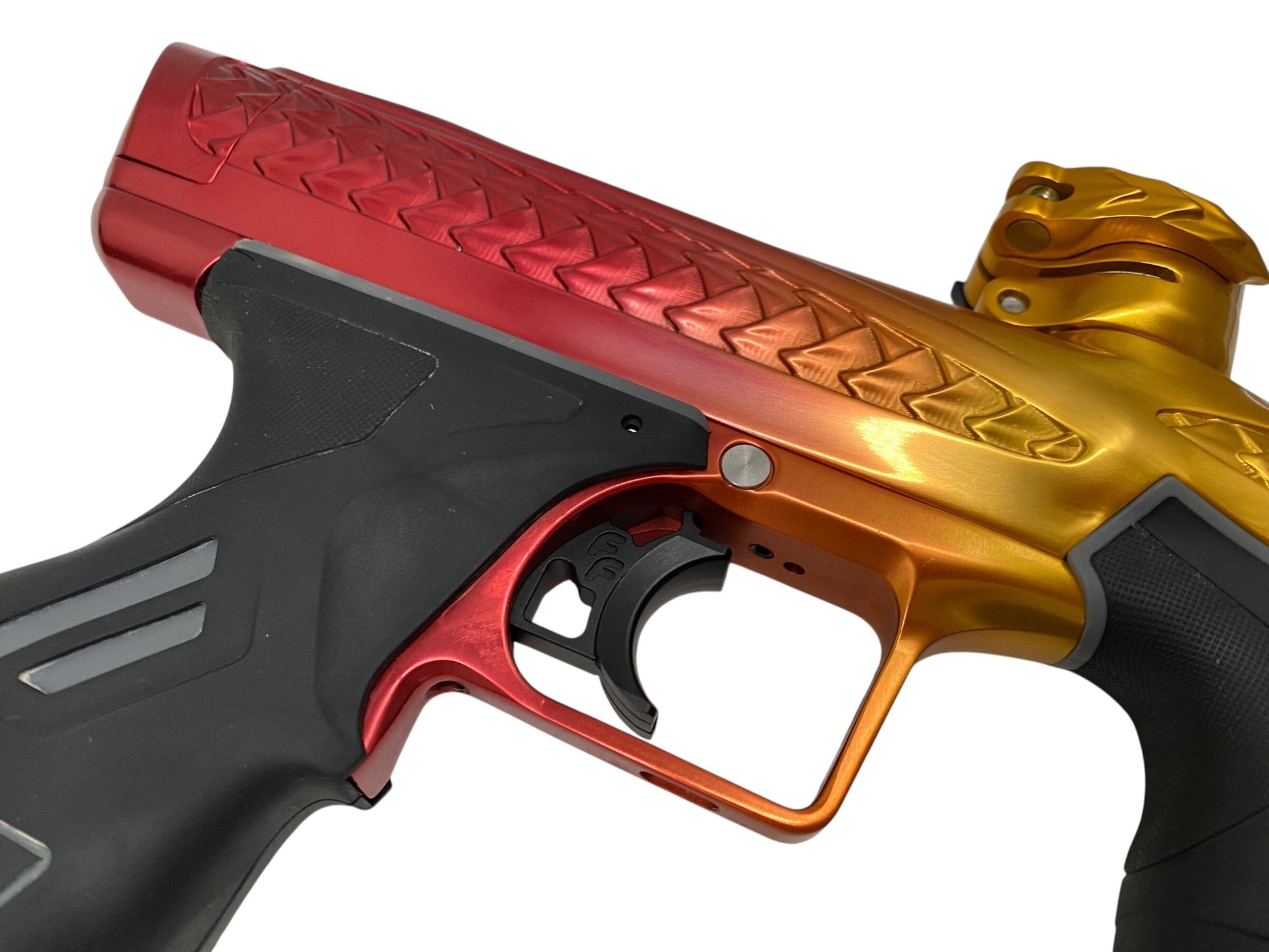Used Dye Dsr+ Trix Paintball Gun with Mech Frame Yellow/Red Fade Paintball Gun from CPXBrosPaintball Buy/Sell/Trade Paintball Markers, New Paintball Guns, Paintball Hoppers, Paintball Masks, and Hormesis Headbands